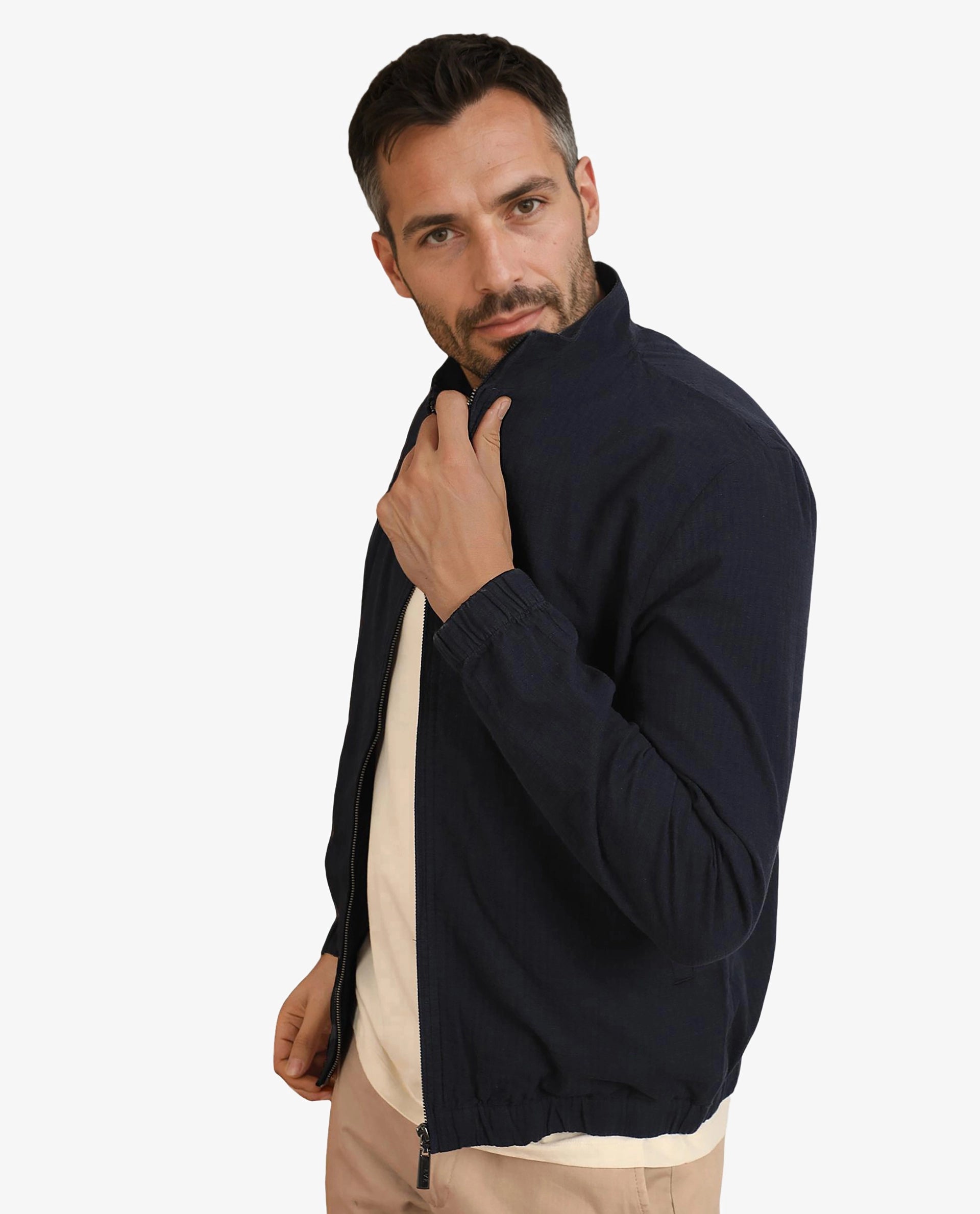 Rare Rabbit Men's Kenny Navy Plain Seersucker Smart Jacket