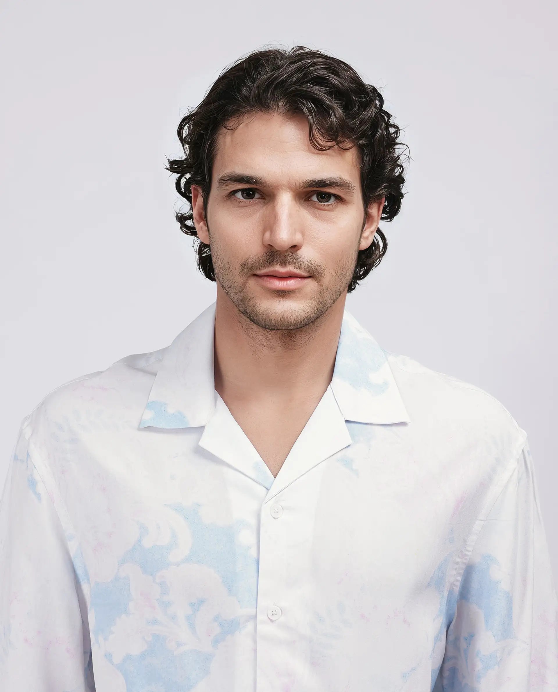 Rare Rabbit Men's Ken White Viscose Fabric Half Sleeve Cuban Collar Boxy Fit Abstract Print Shirt