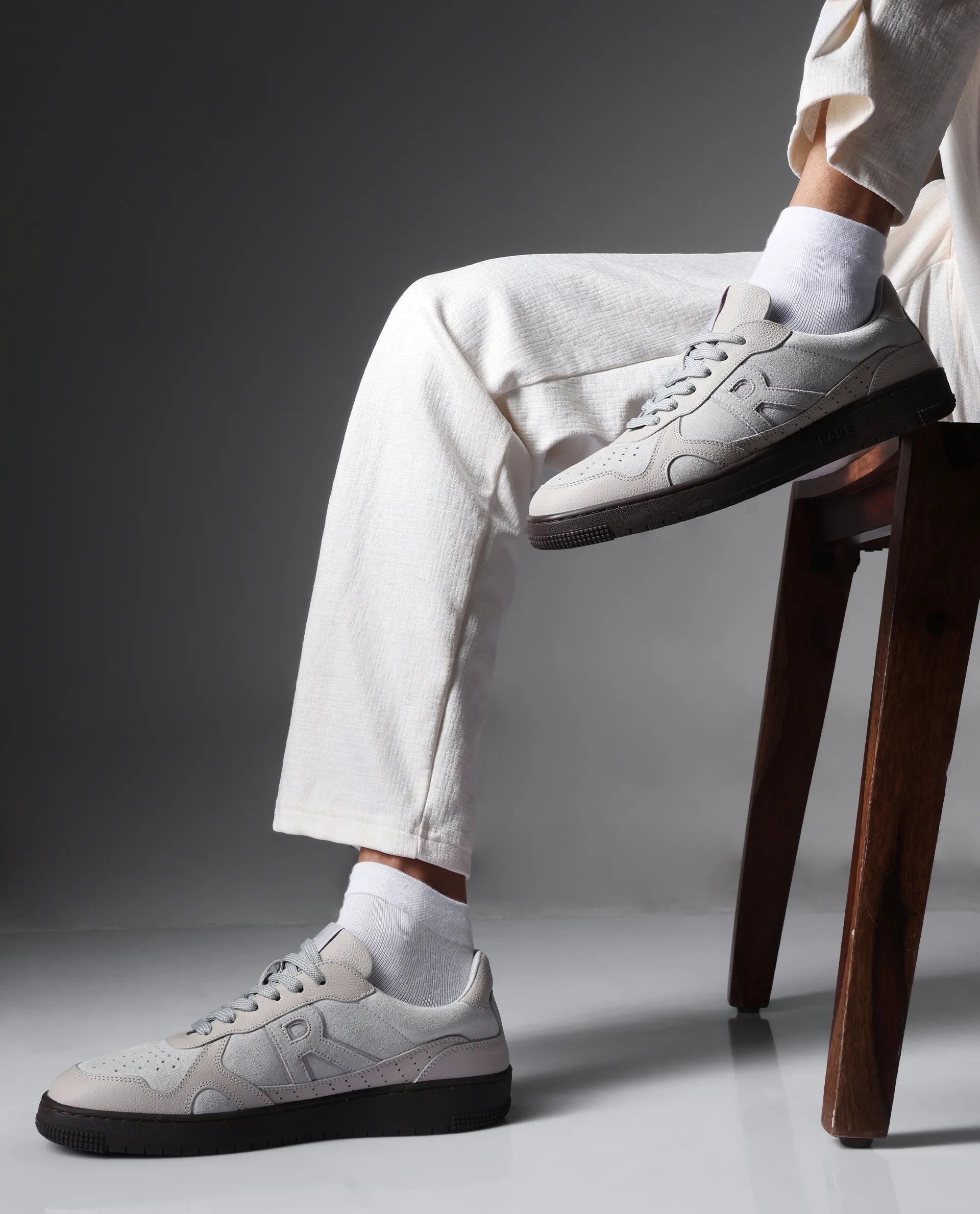 Rare Rabbit Men's Kepler Pro Light Grey Plain Shoes