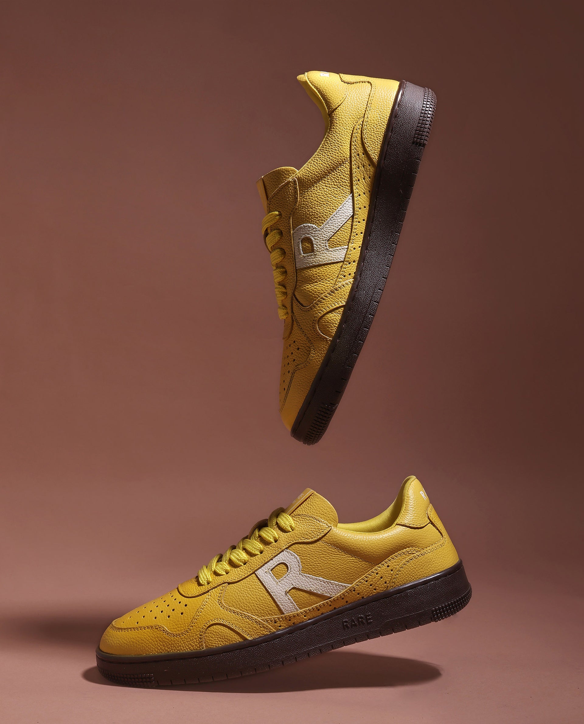 Rare Rabbit Men's Kepler Yellow Genuine Leather Low-top Lace-up Sneaker Shoes