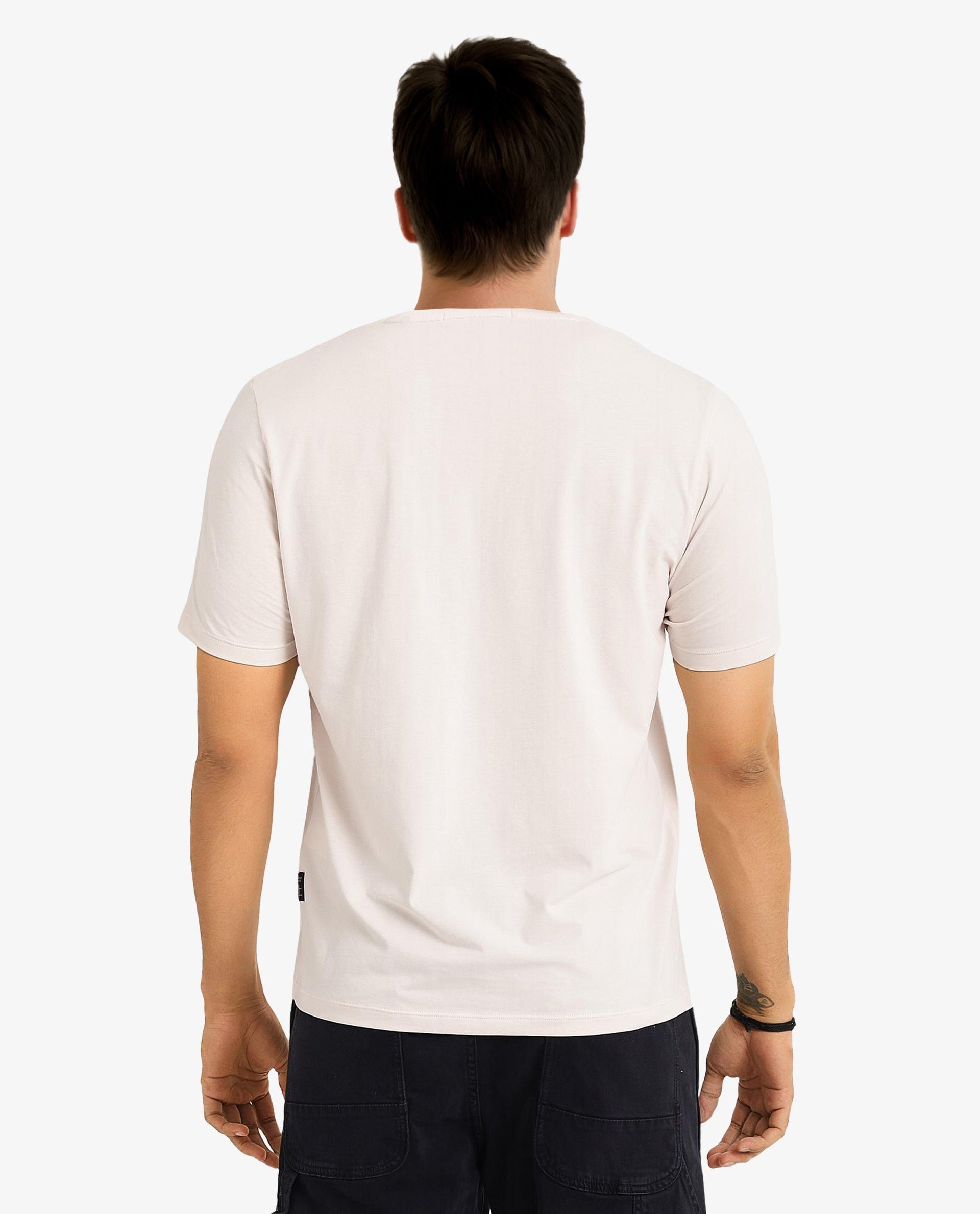 Rare Rabbit Men Ker Light Pink Cotton Lycra Fabric Short Sleeve Crew Neck Regular Fit Graphic Flock Print T-Shirt