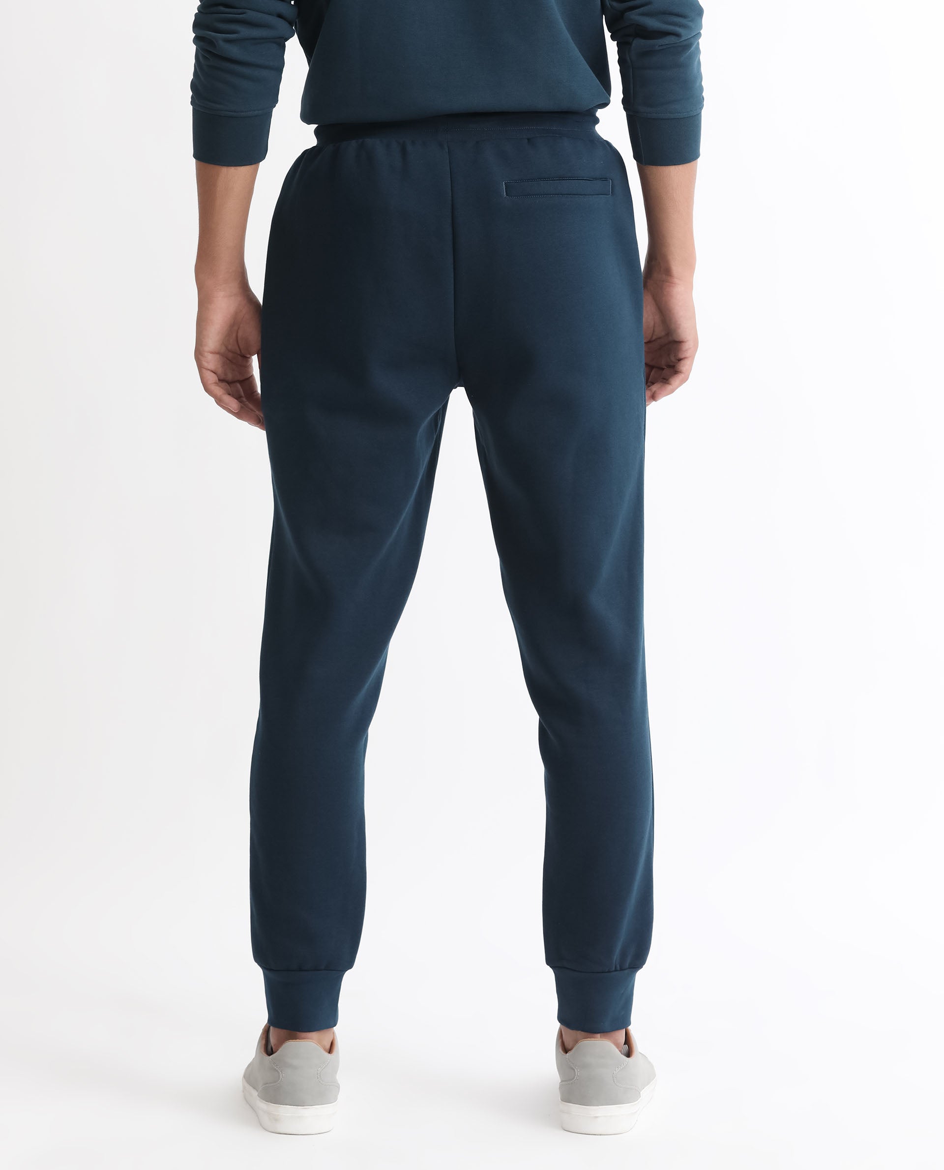 Rare Rabbit Mens Kerry Teal Cotton Polyester Fabric Drawstring Closure Regular Fit Mid Rise Trackpant