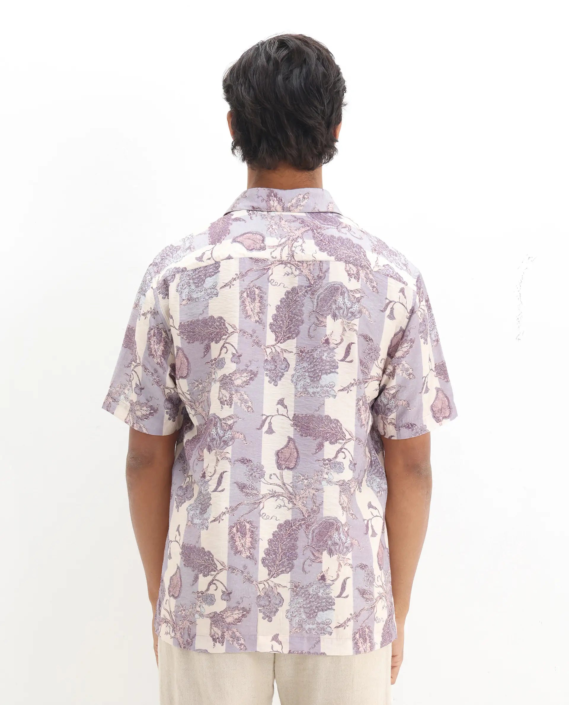 Rare Rabbit Men's Kexil Off Whte Viscose Blend Digital Print Relaxed Fit Half Sleeve Collared Shirt