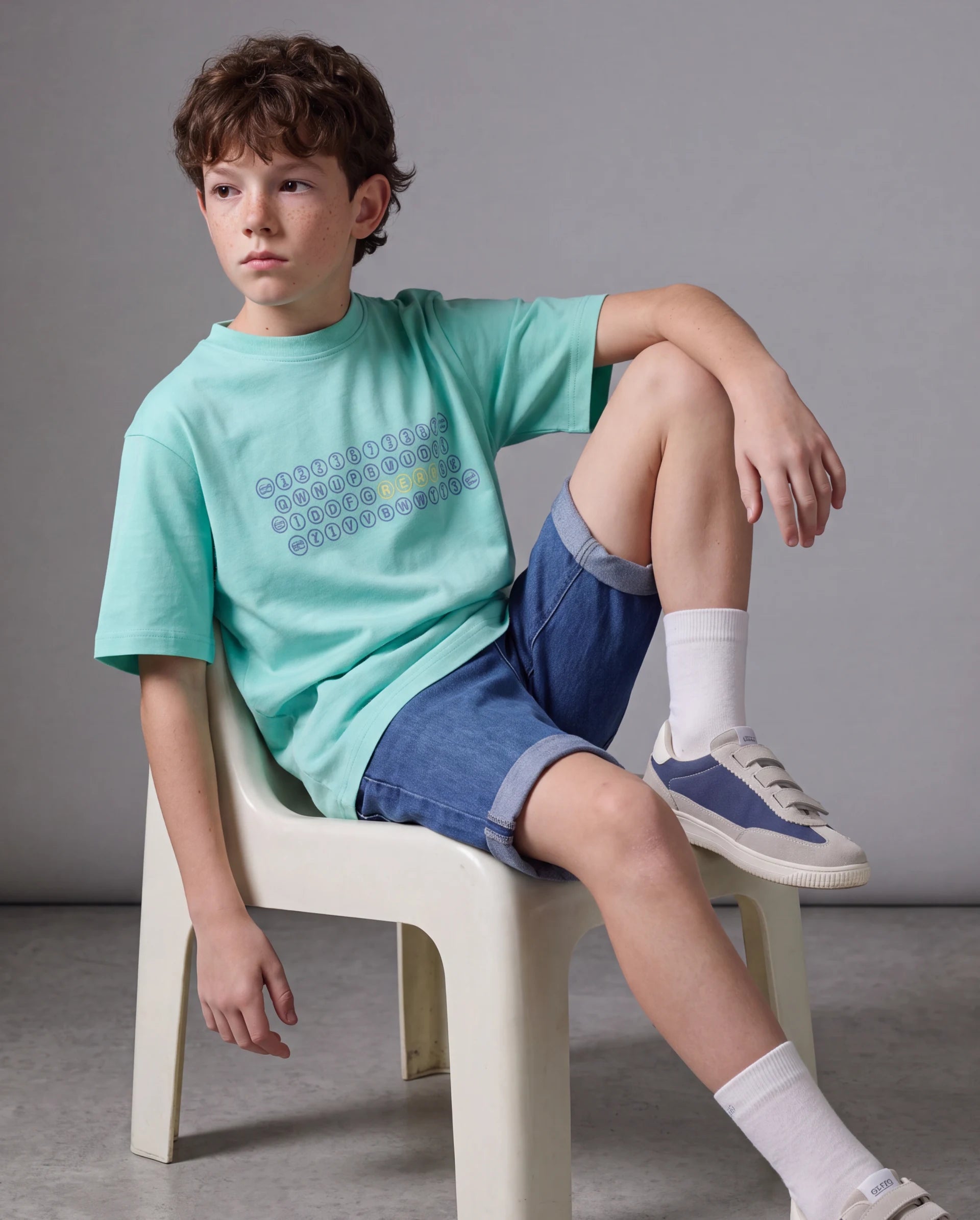 Rare Ones Kids Key Turq Cotton Blend Fabric Pull-On Closure Regular Fit Graphic Print T-Shirt
