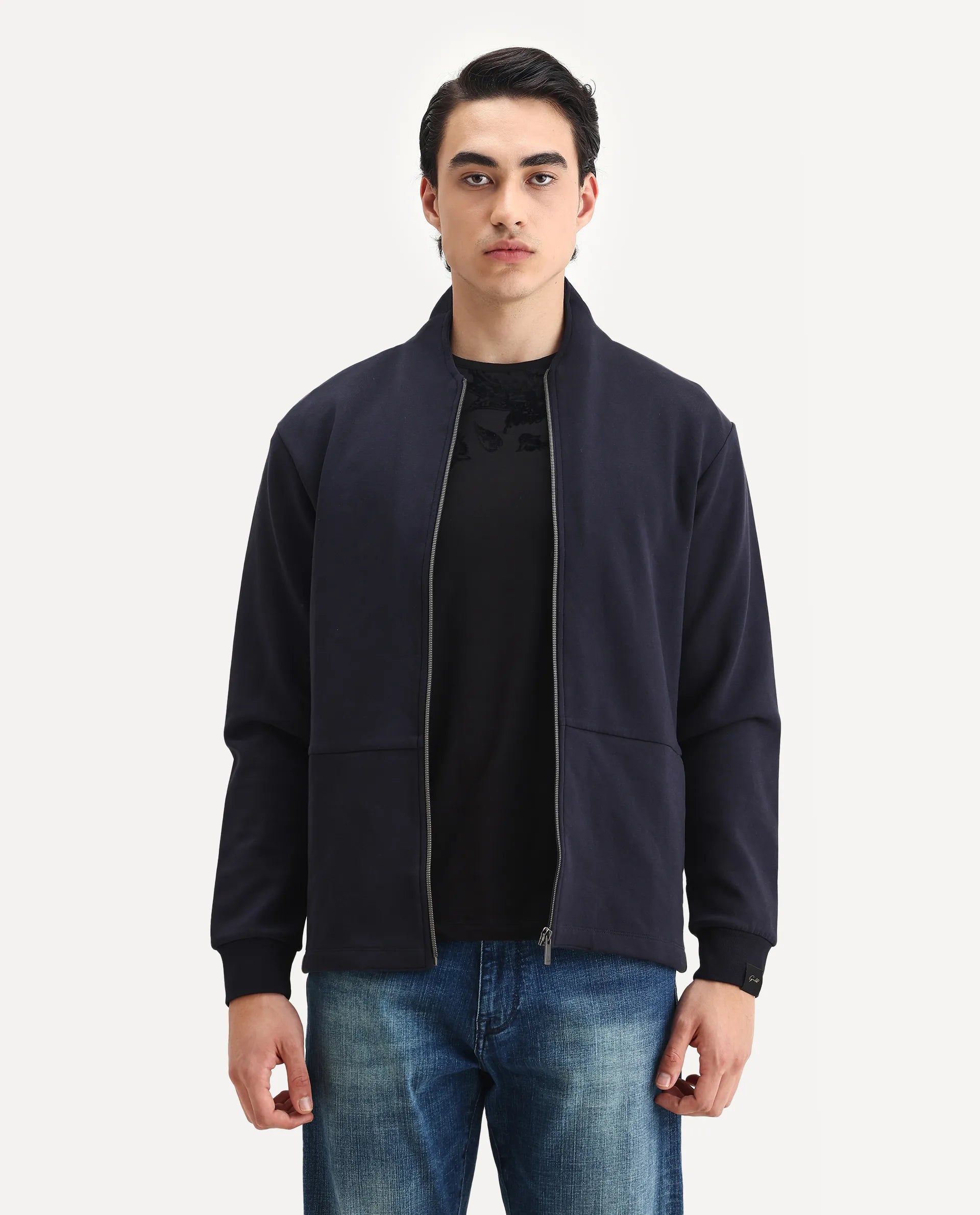 Rare Rabbit Men's Cotton Blend Plain Regular Fit Full Sleeve High Neck Sweatshirt