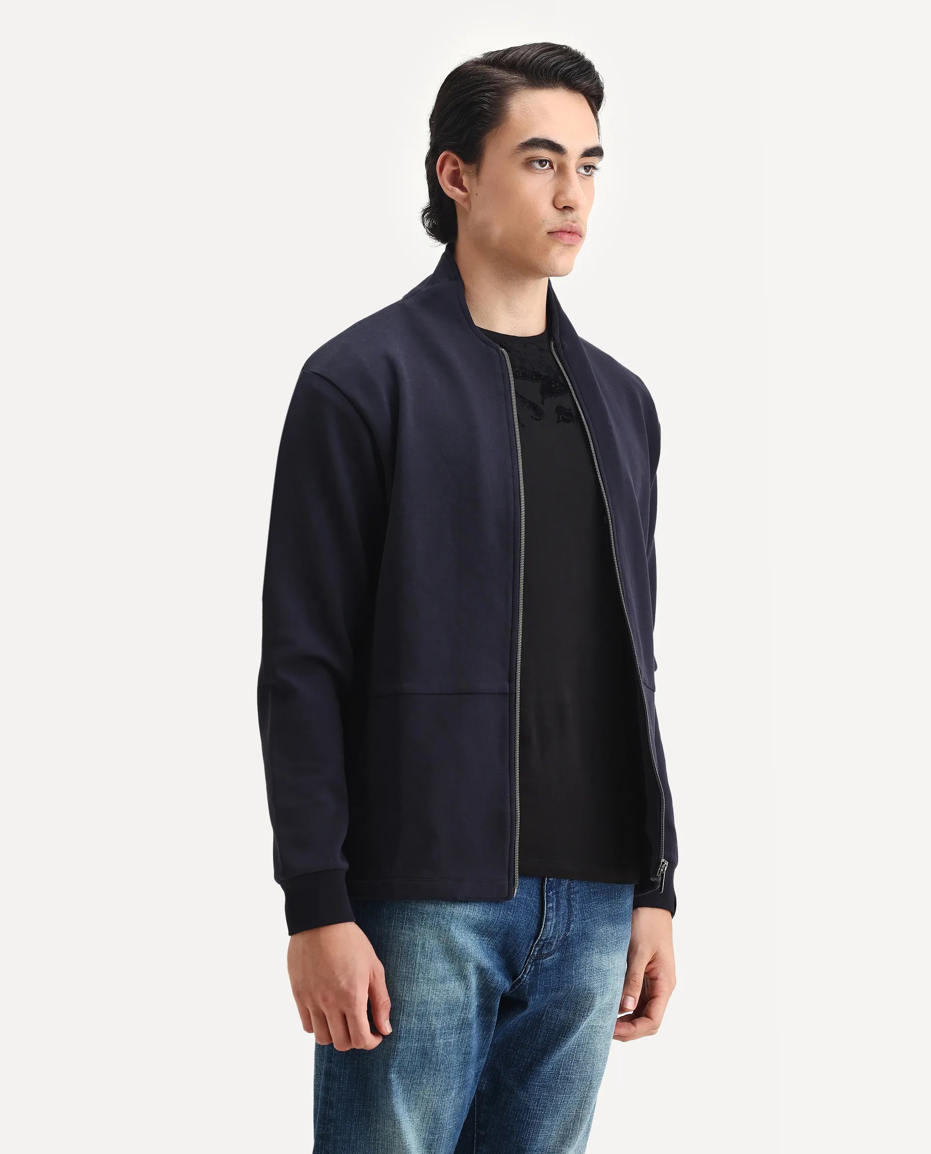 Rare Rabbit Men's Cotton Blend Plain Regular Fit Full Sleeve High Neck Sweatshirt