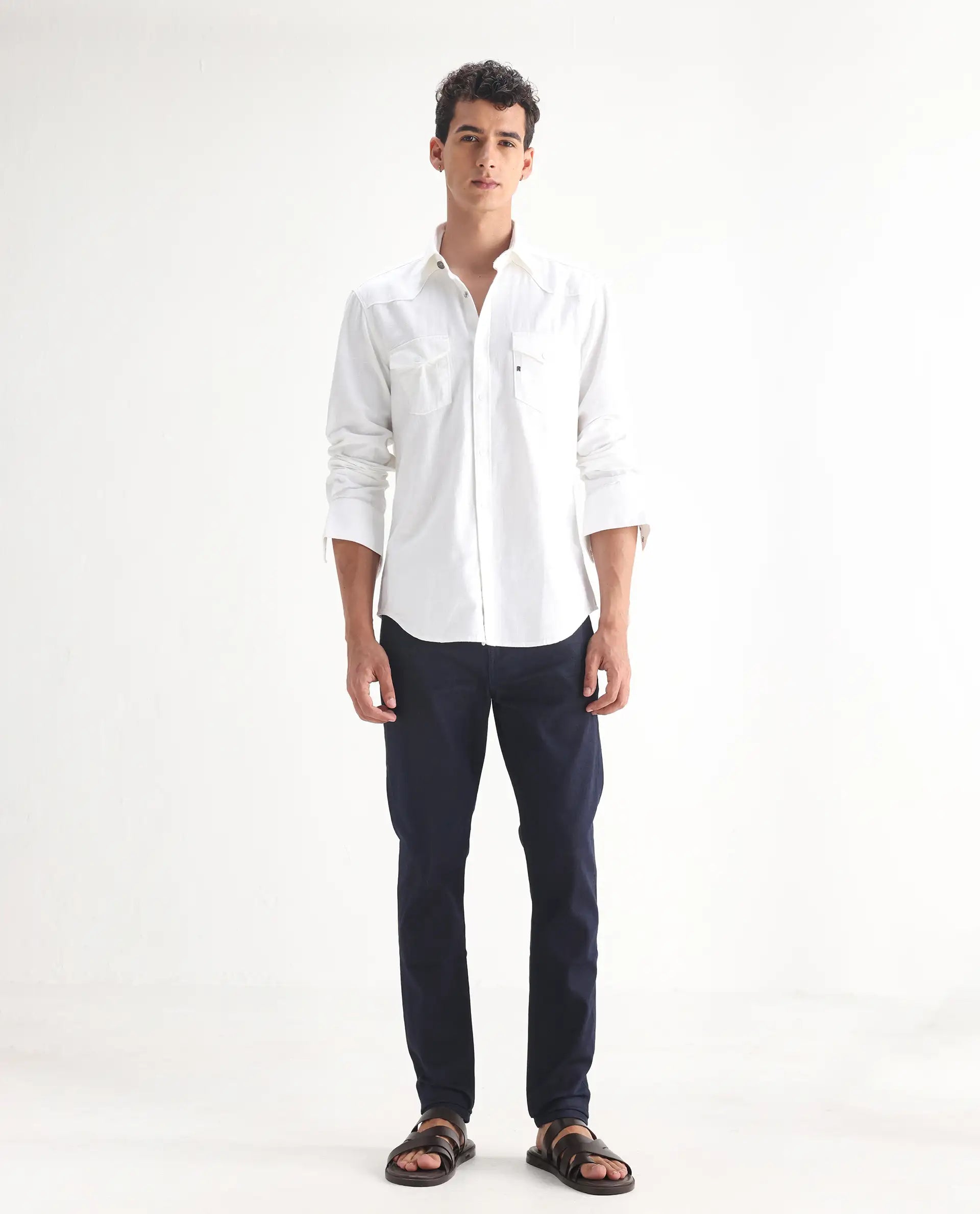 Rare Rabbit Men's Kiel Navy Cotton Plain Morris Regular Fit Jeans