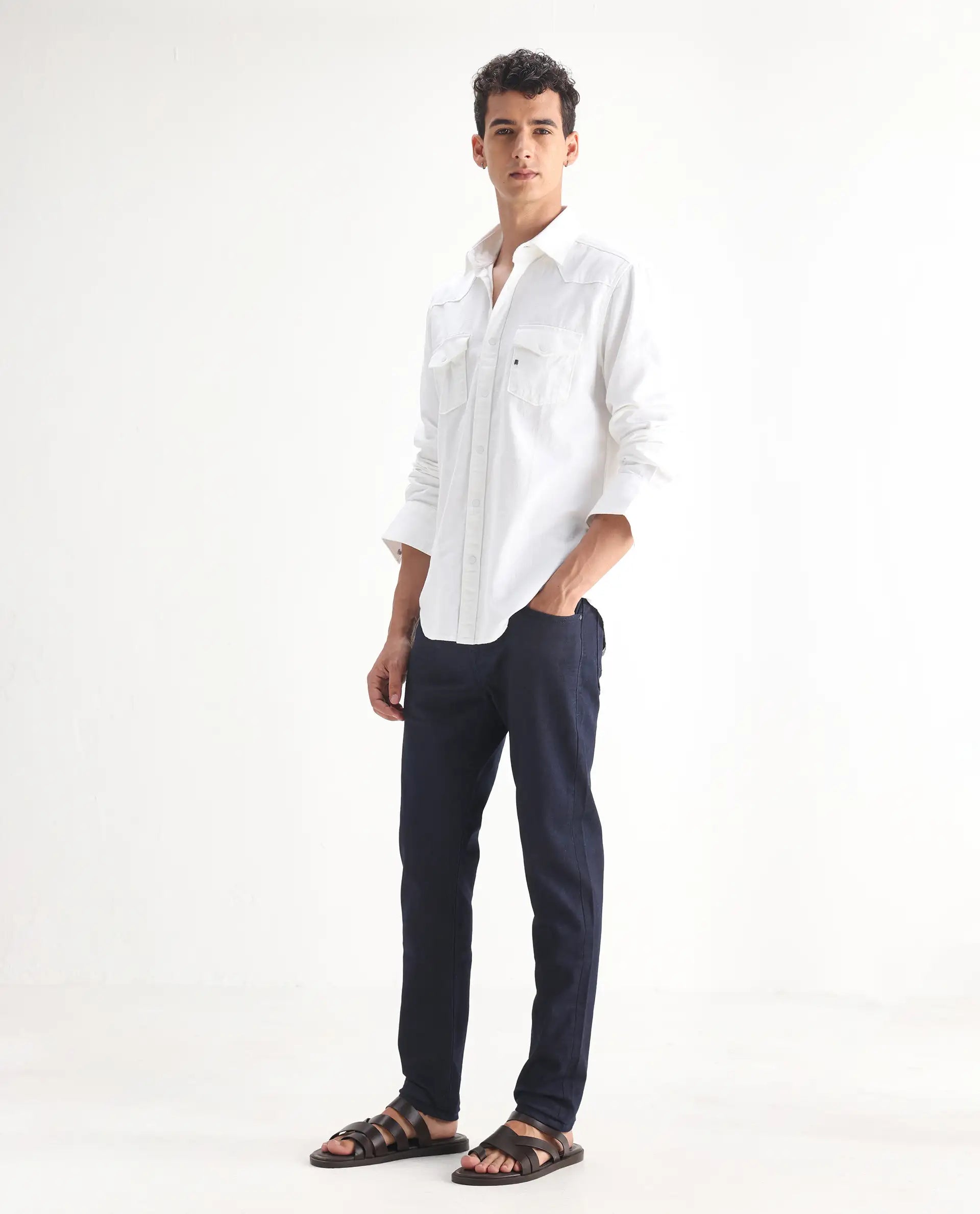 Rare Rabbit Men's Kiel Navy Cotton Plain Morris Regular Fit Jeans