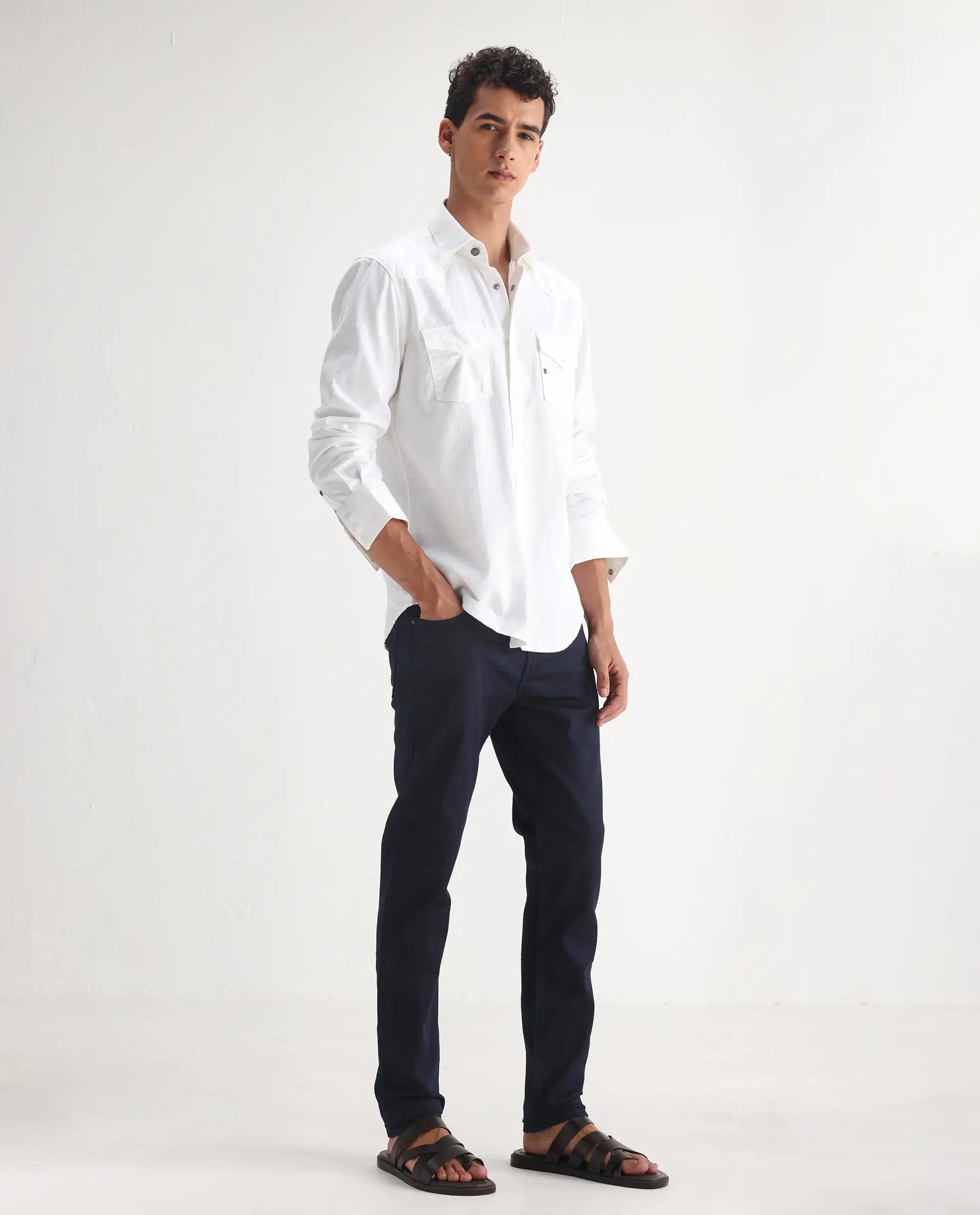 Rare Rabbit Men's Kiel Navy Cotton Plain Morris Regular Fit Jeans