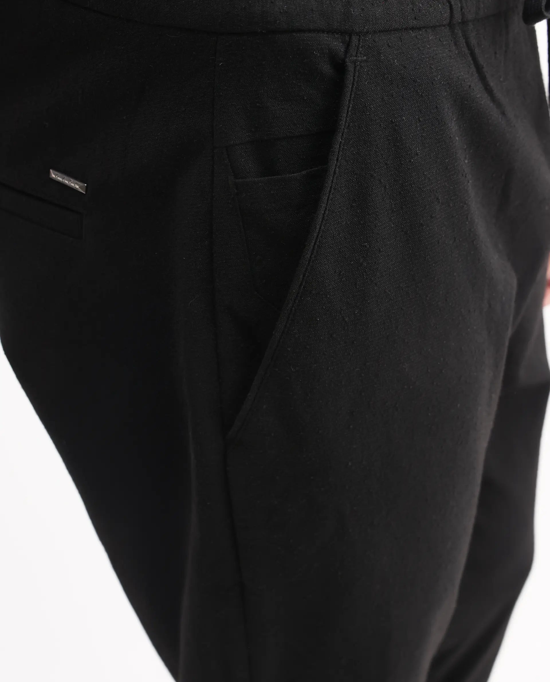 Rare Rabbit Men's Kikos-B Black Polyester Plain Regular Fit Trouser