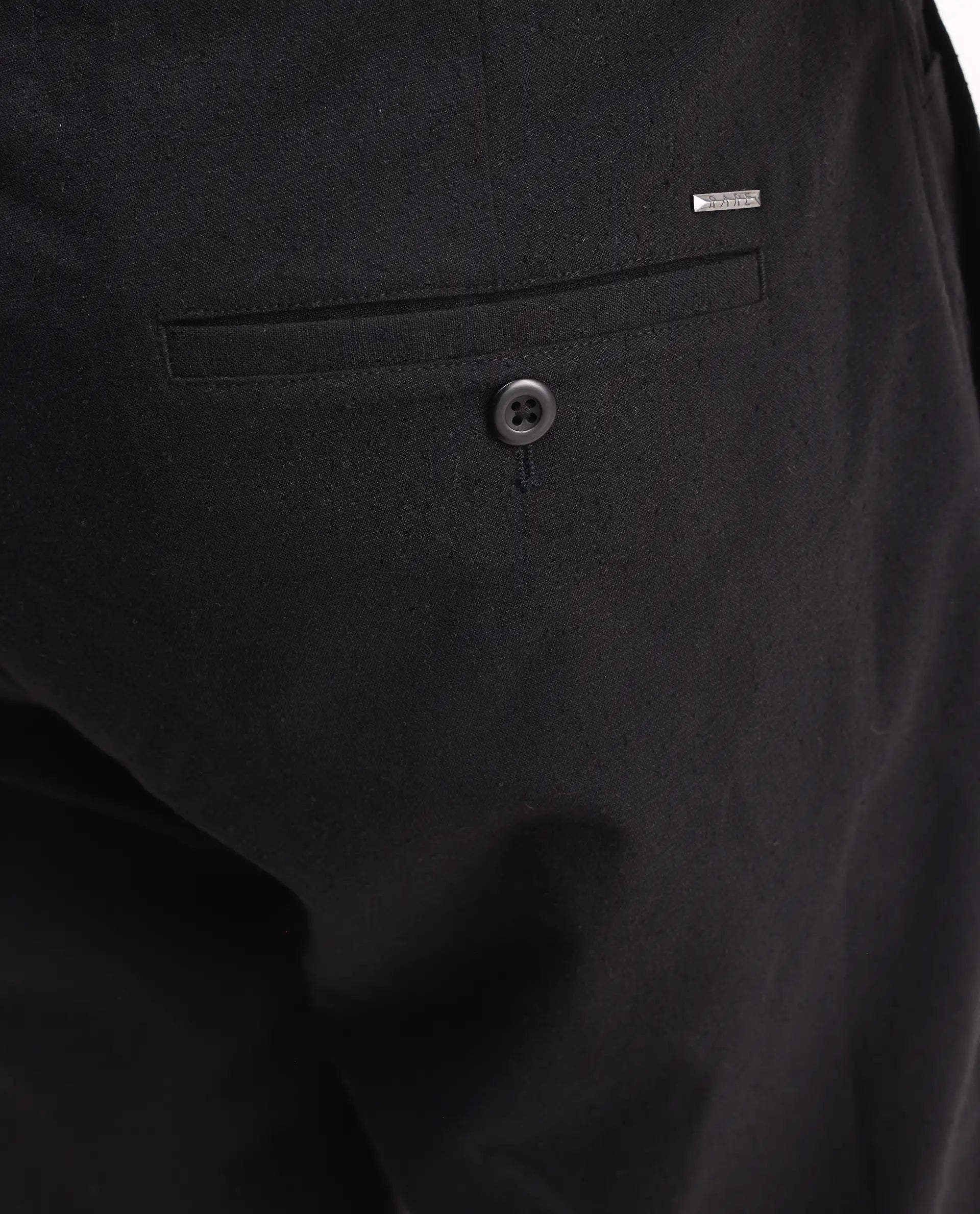Rare Rabbit Men's Kikos-B Black Polyester Plain Regular Fit Trouser