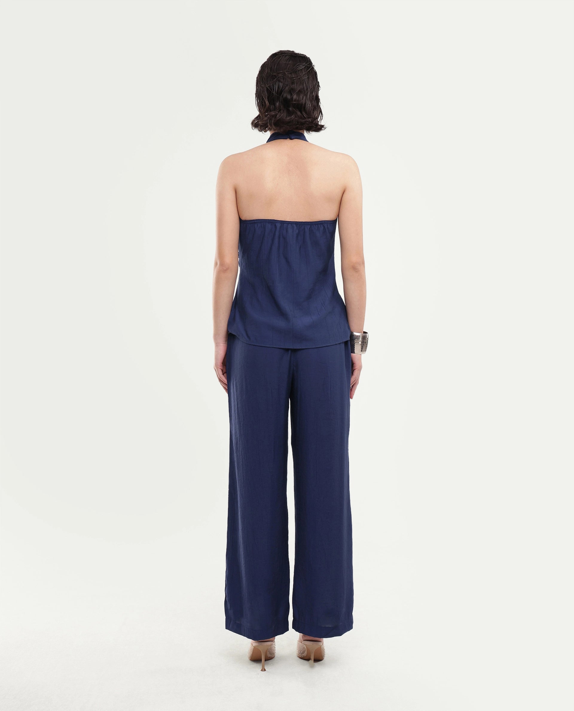 Rareism Women's Kimo-B Navy Nylon Blend Fabric Regular Plain Trouser
