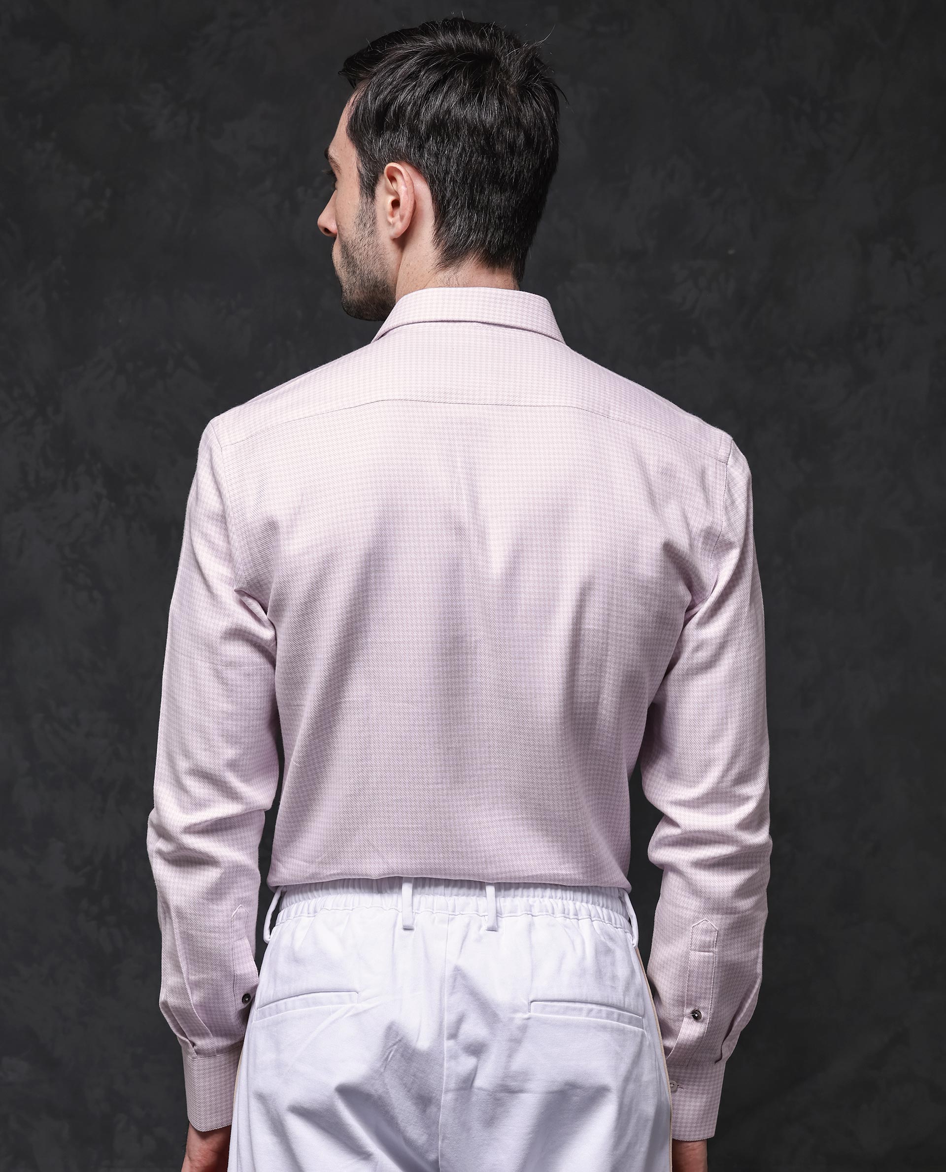 Rare Rabbit Mens Kinate Pastel Pink Full Sleeve Solid Houndstooth Check Shirt