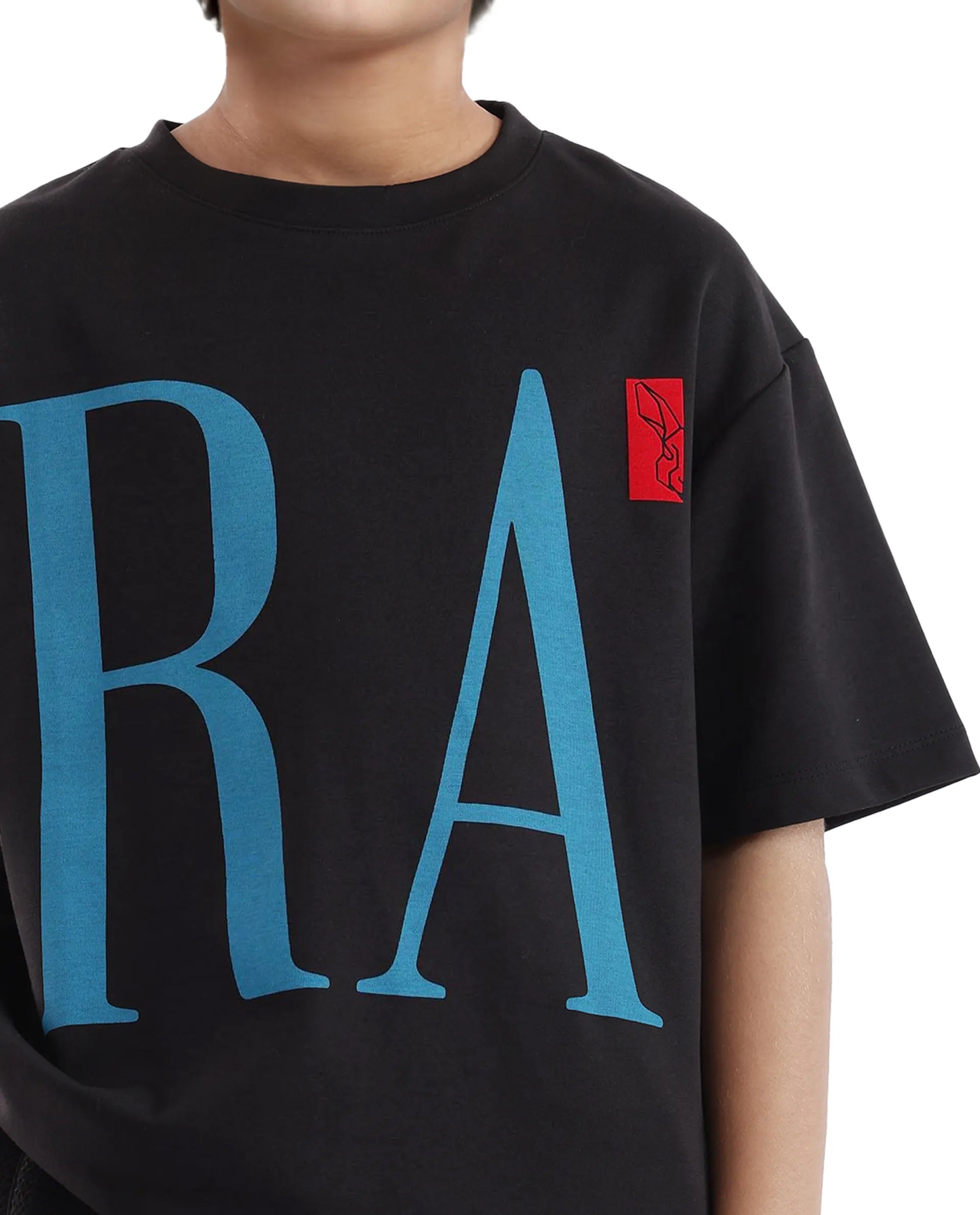 Rare Ones Kids Kin Black Cotton Poly Short Sleeve Crew Neck Pigment Print Boxy T-Shirt