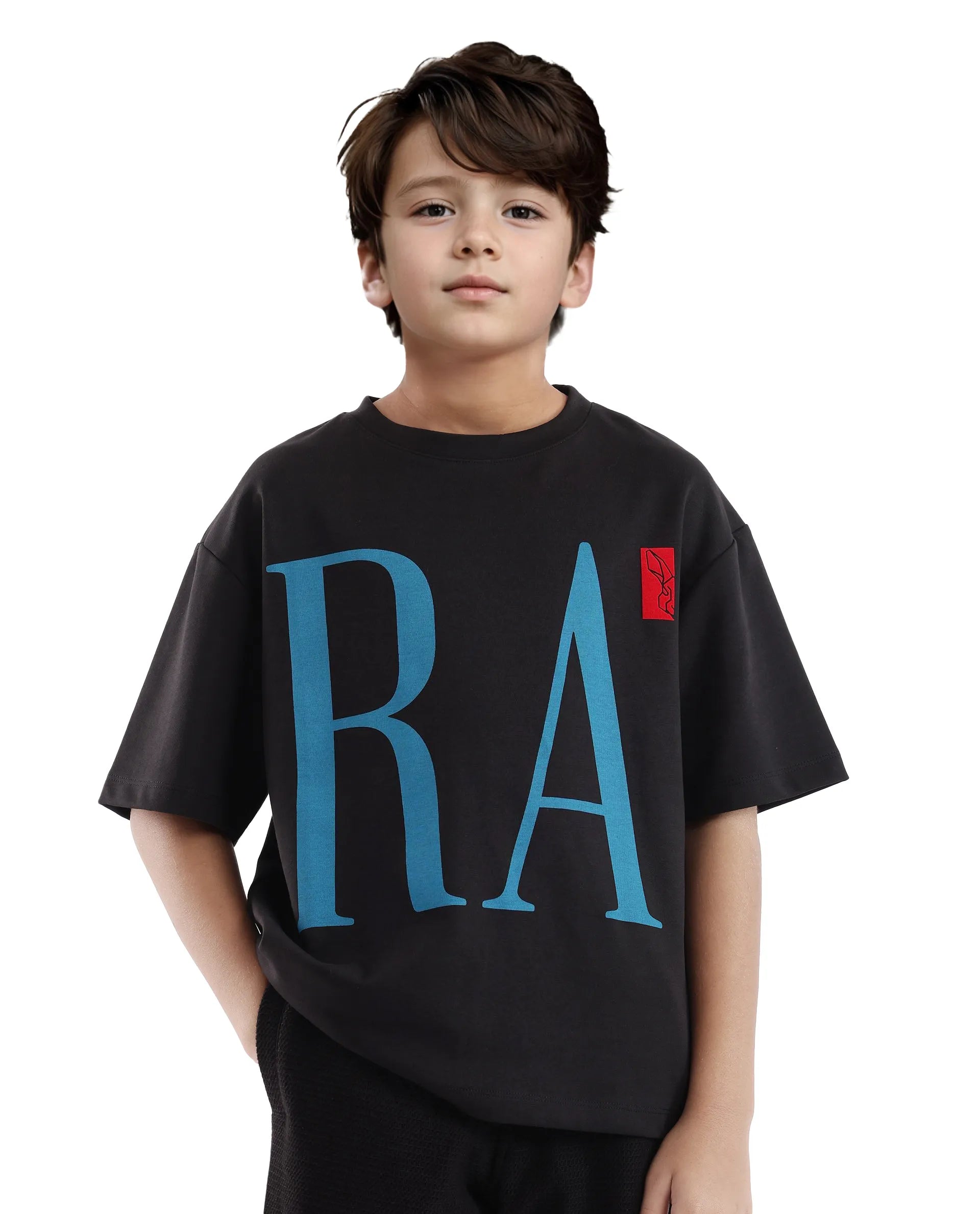 Rare Ones Kids Kin Black Cotton Poly Short Sleeve Crew Neck Pigment Print Boxy T-Shirt