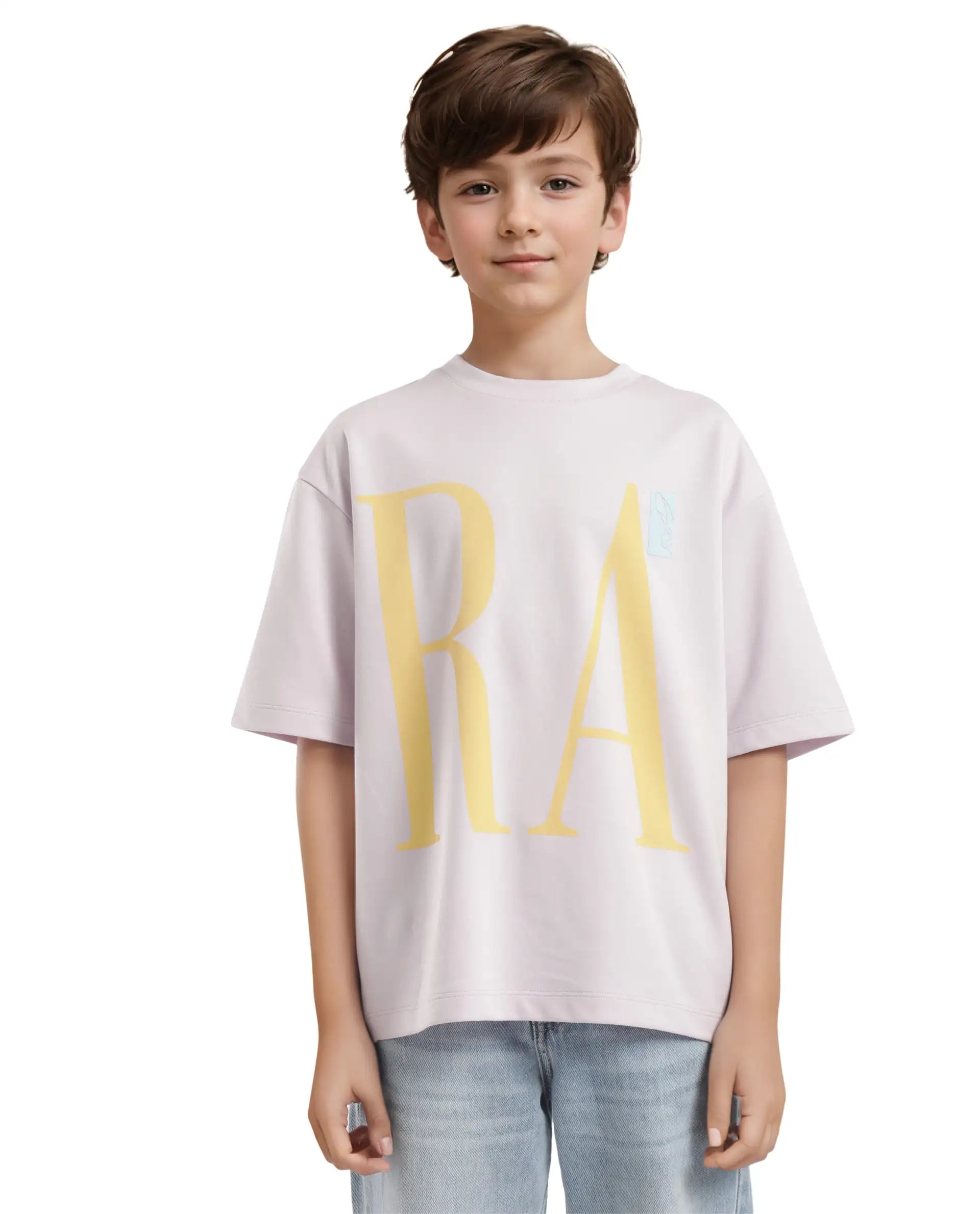 Rare Ones Kids Kin Purple Cotton Half Sleeves Crew Neck Oversized Fit Graphic Print T-Shirt