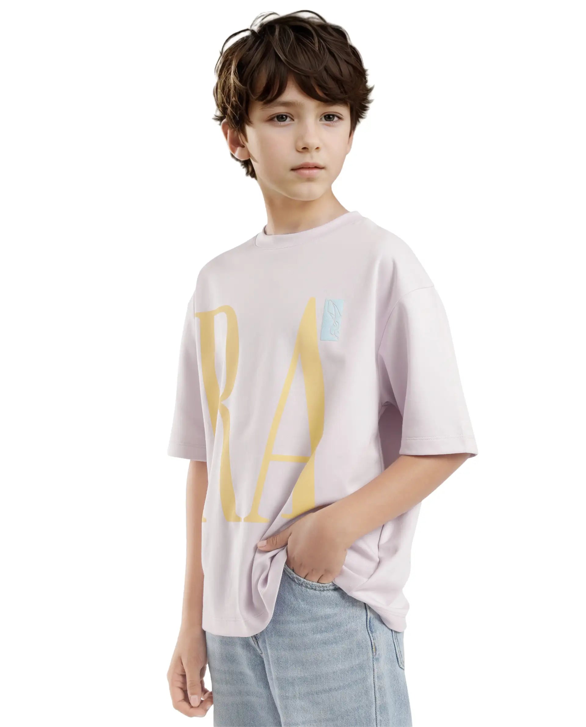 Rare Ones Kids Kin Purple Cotton Half Sleeves Crew Neck Oversized Fit Graphic Print T-Shirt