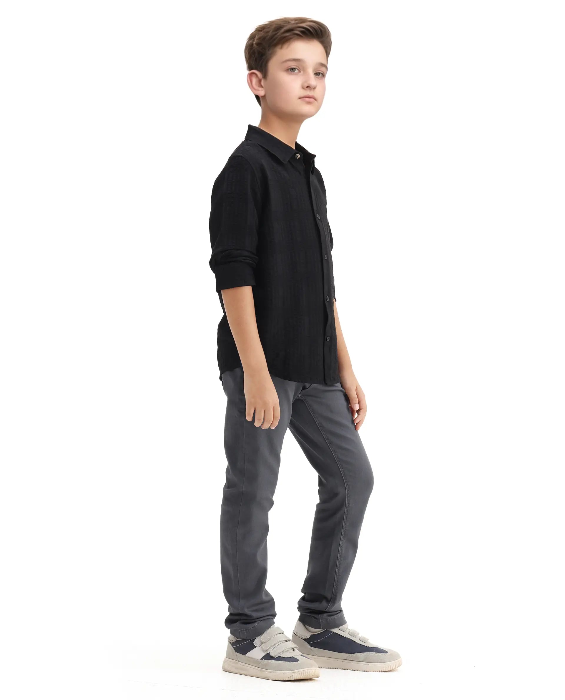 Rare Ones Kids Kino-25 Grey Cotton Blend Button Closure Regular Fit Jeans
