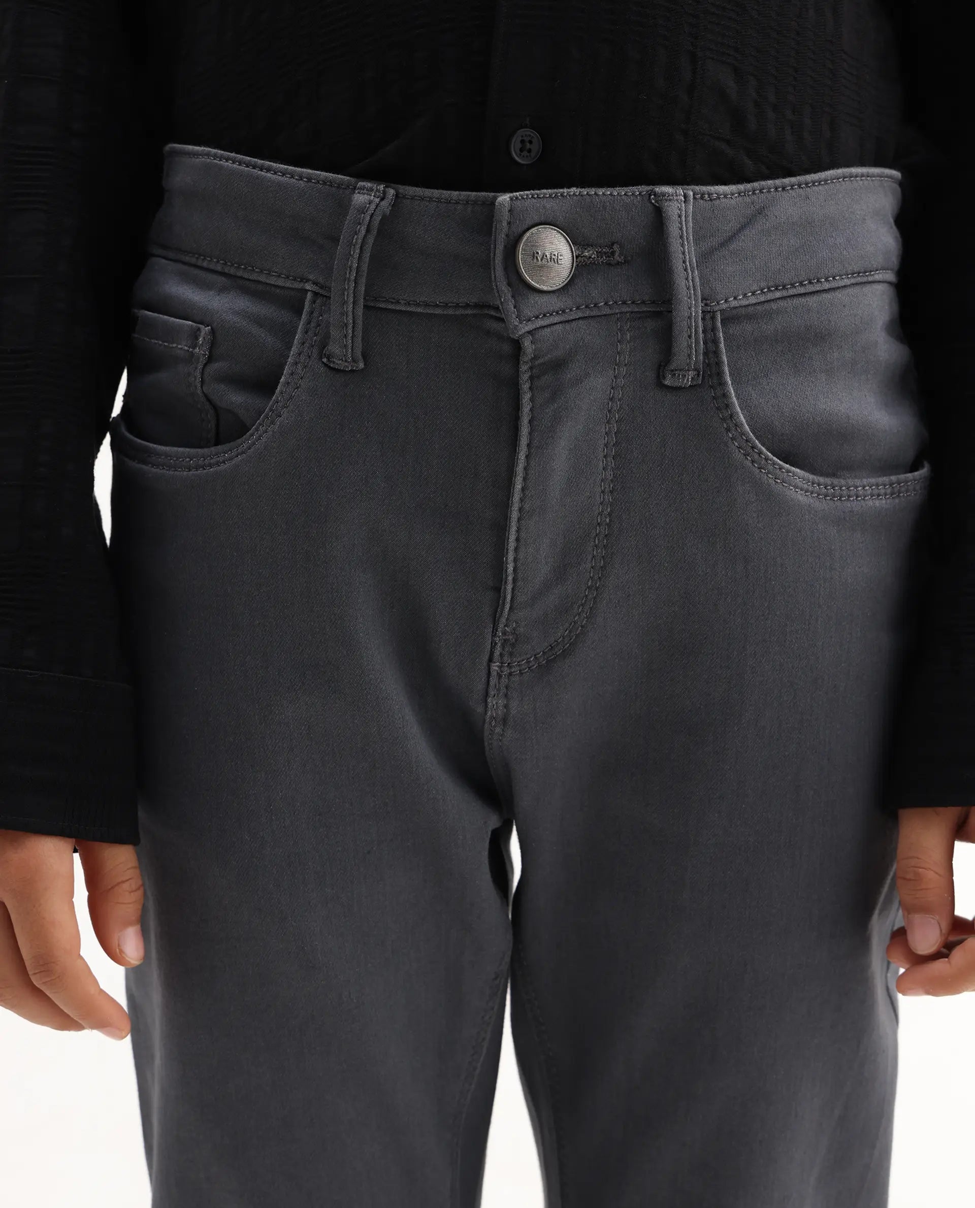 Rare Ones Kids Kino-25 Grey Cotton Blend Button Closure Regular Fit Jeans