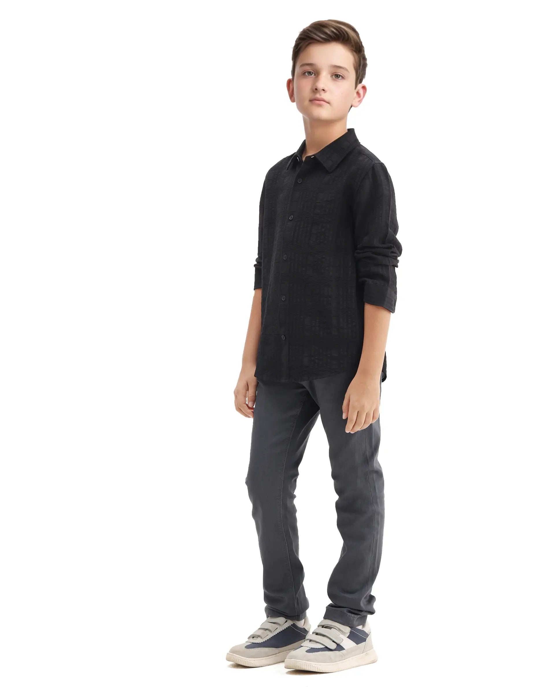 Rare Ones Kids Kino-25 Grey Cotton Blend Button Closure Regular Fit Jeans