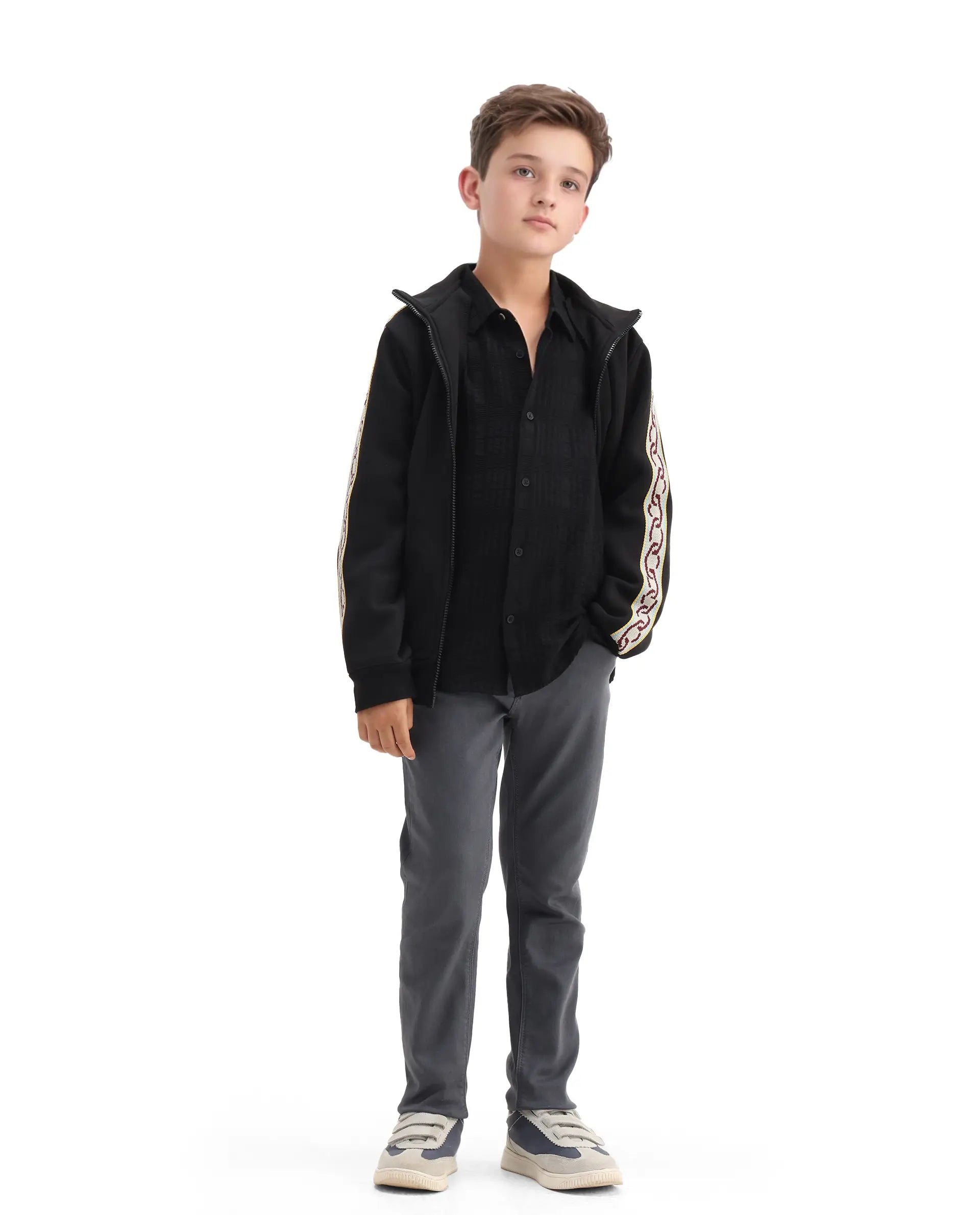 Rare Ones Kids Kino-25 Grey Cotton Blend Button Closure Regular Fit Jeans