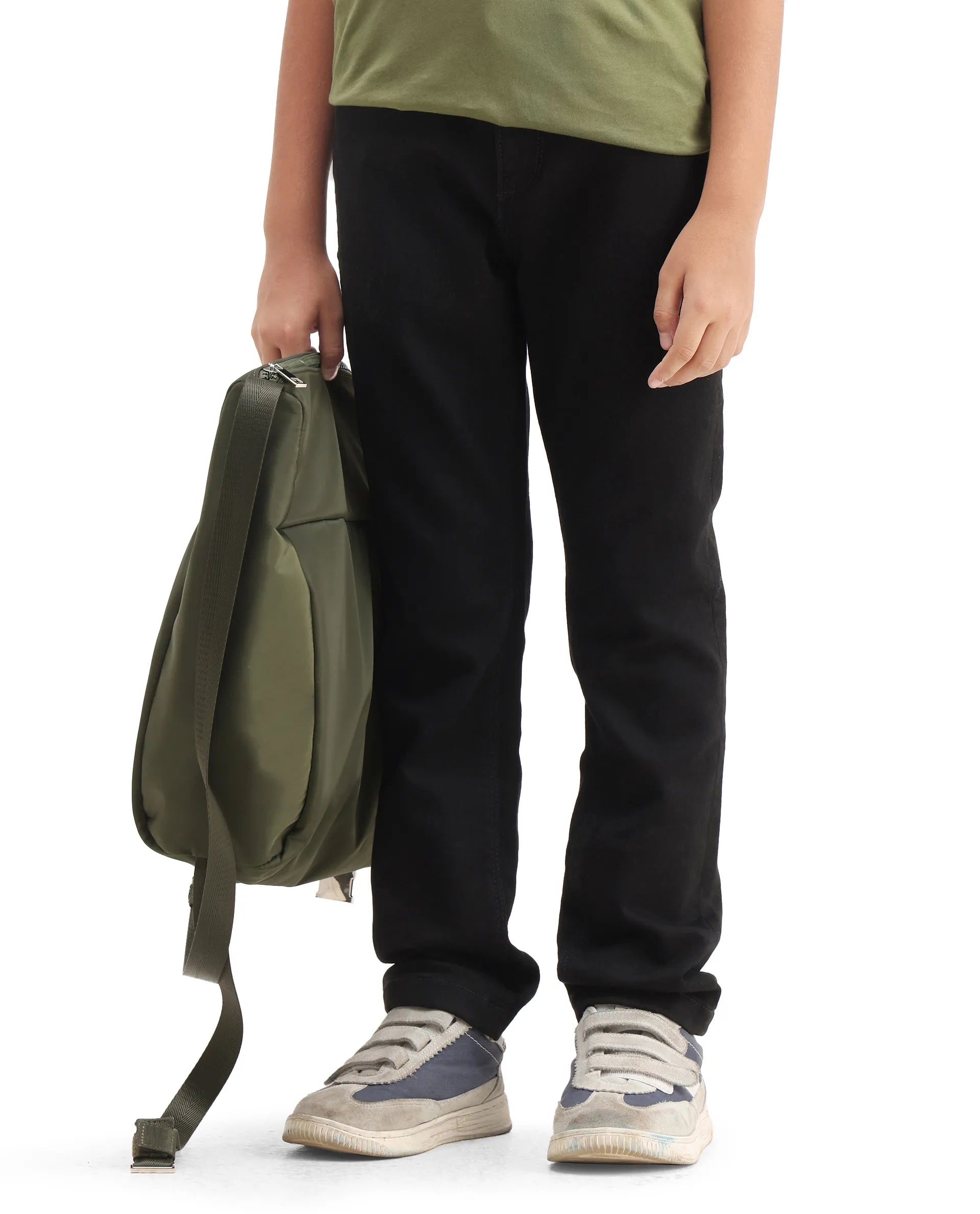 Rare Ones Kids Kino Black Cotton Poly Solid Slim Fit Denim Pant