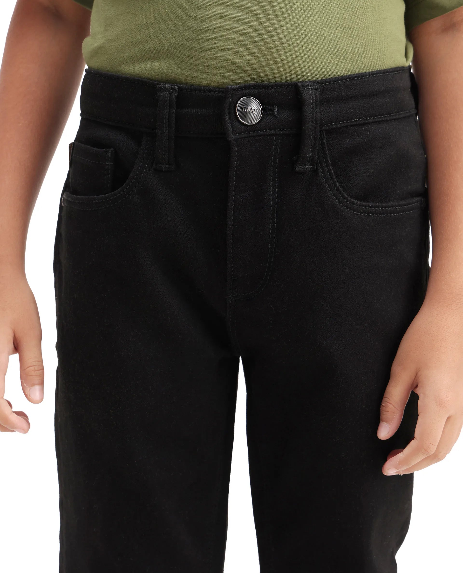 Rare Ones Kids Kino-25 Black Cotton Blend Button Closure Regular Fit Jeans