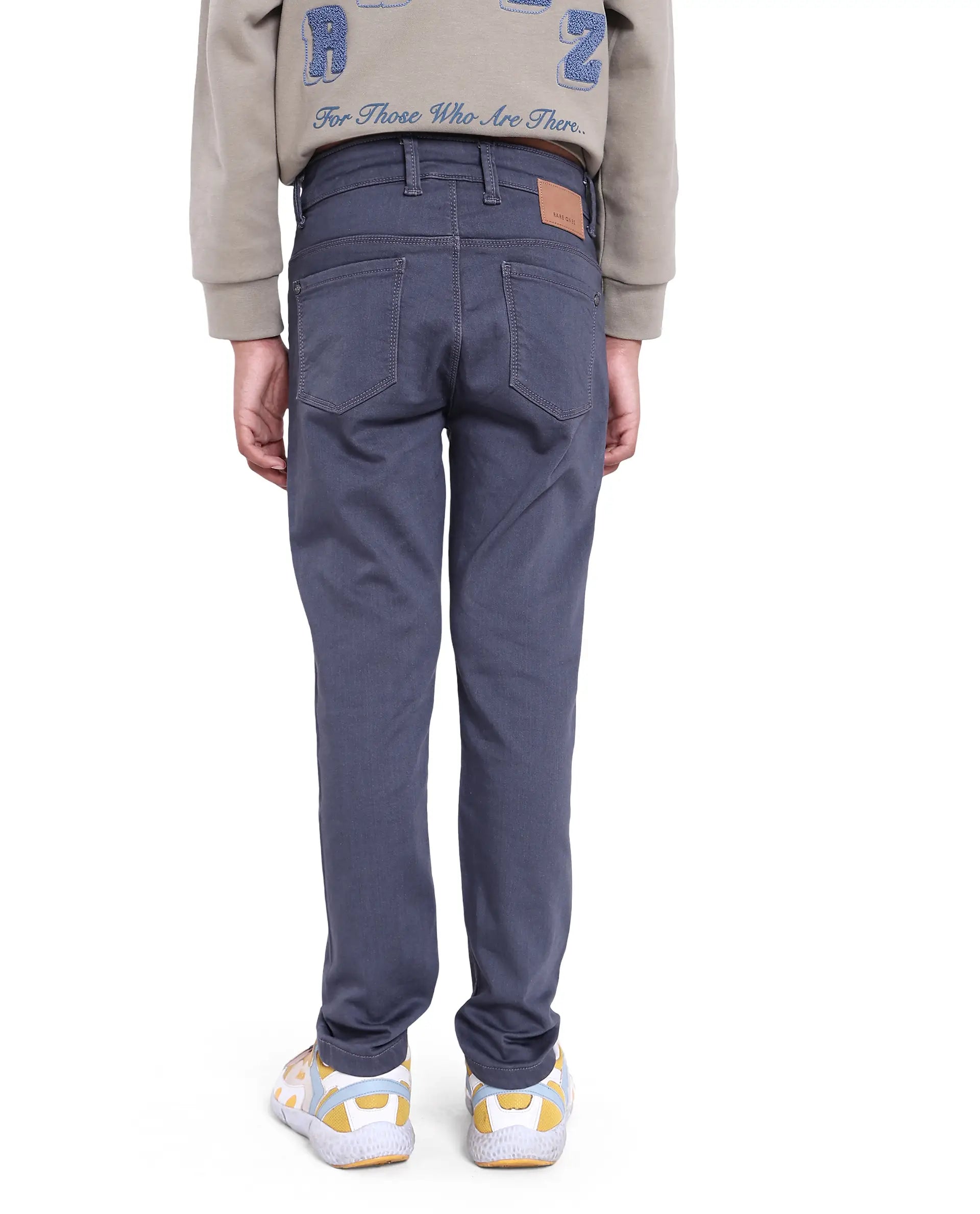 Rare Ones Kids Kino Grey Cotton Poly Solid Slim Fit Denim Pant