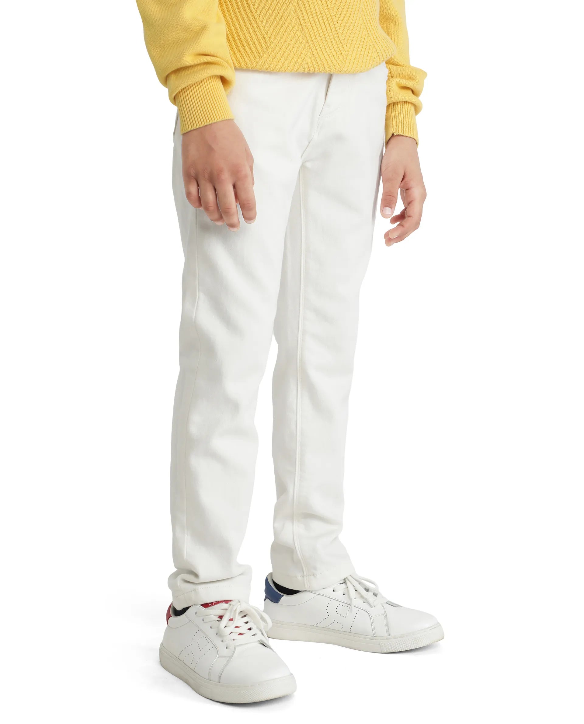 Rare Ones Kids Kino White Cotton Poly Solid Denim Pant