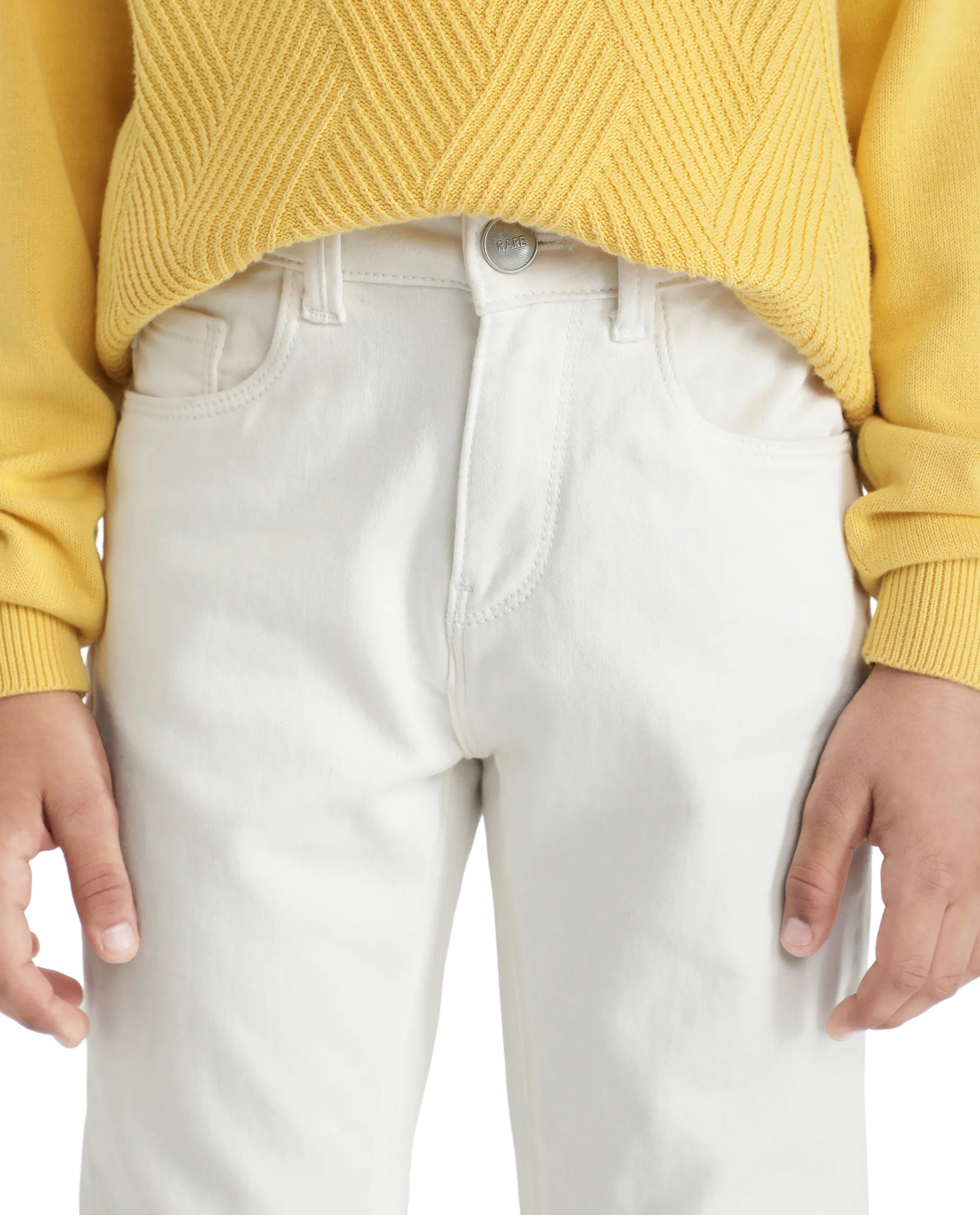 Rare Ones Kids Kino White Cotton Poly Solid Denim Pant