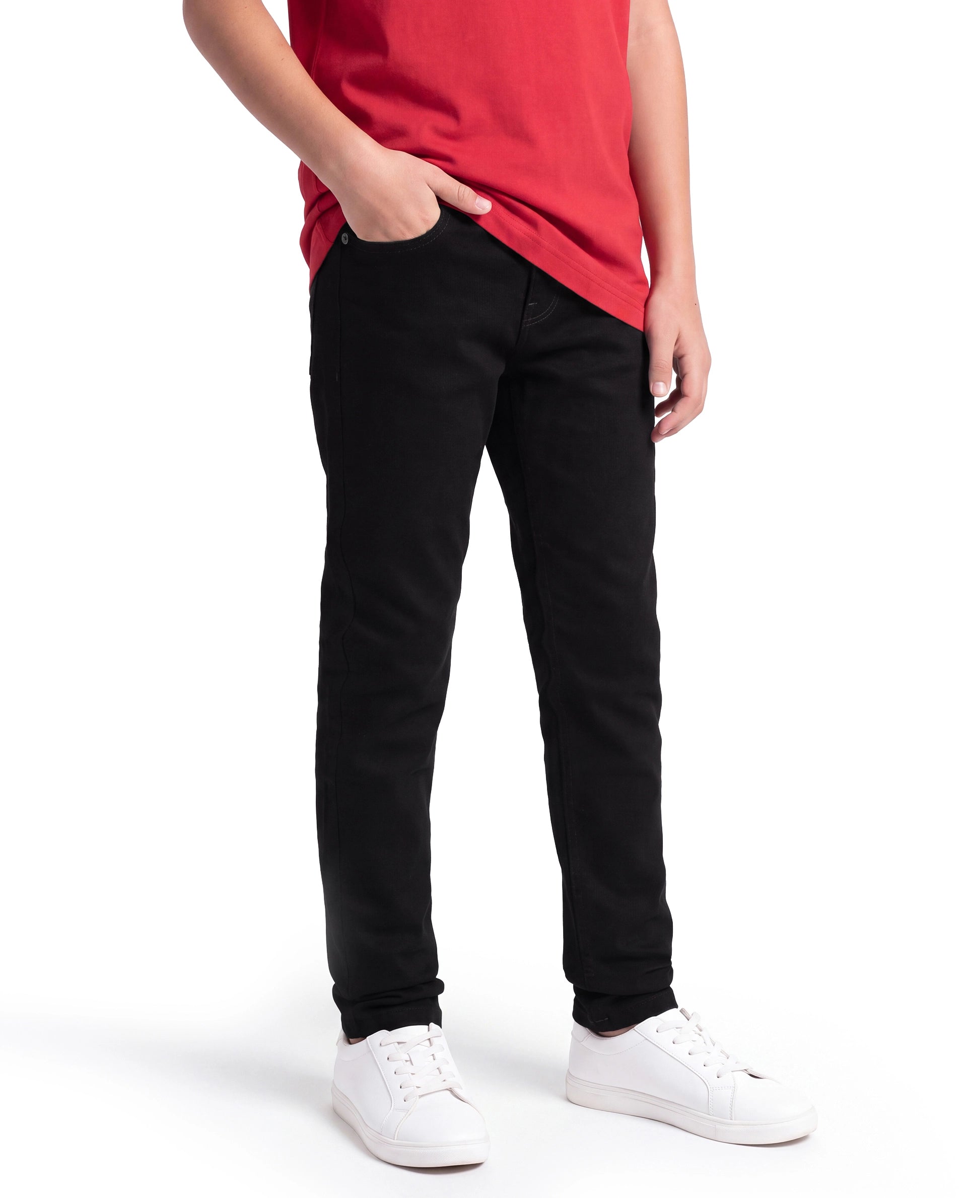 Rare Ones Kids Kino-K-26 Black Cotton Blend Fabric Button And Zip Closure Slim Fit Plain Jeans
