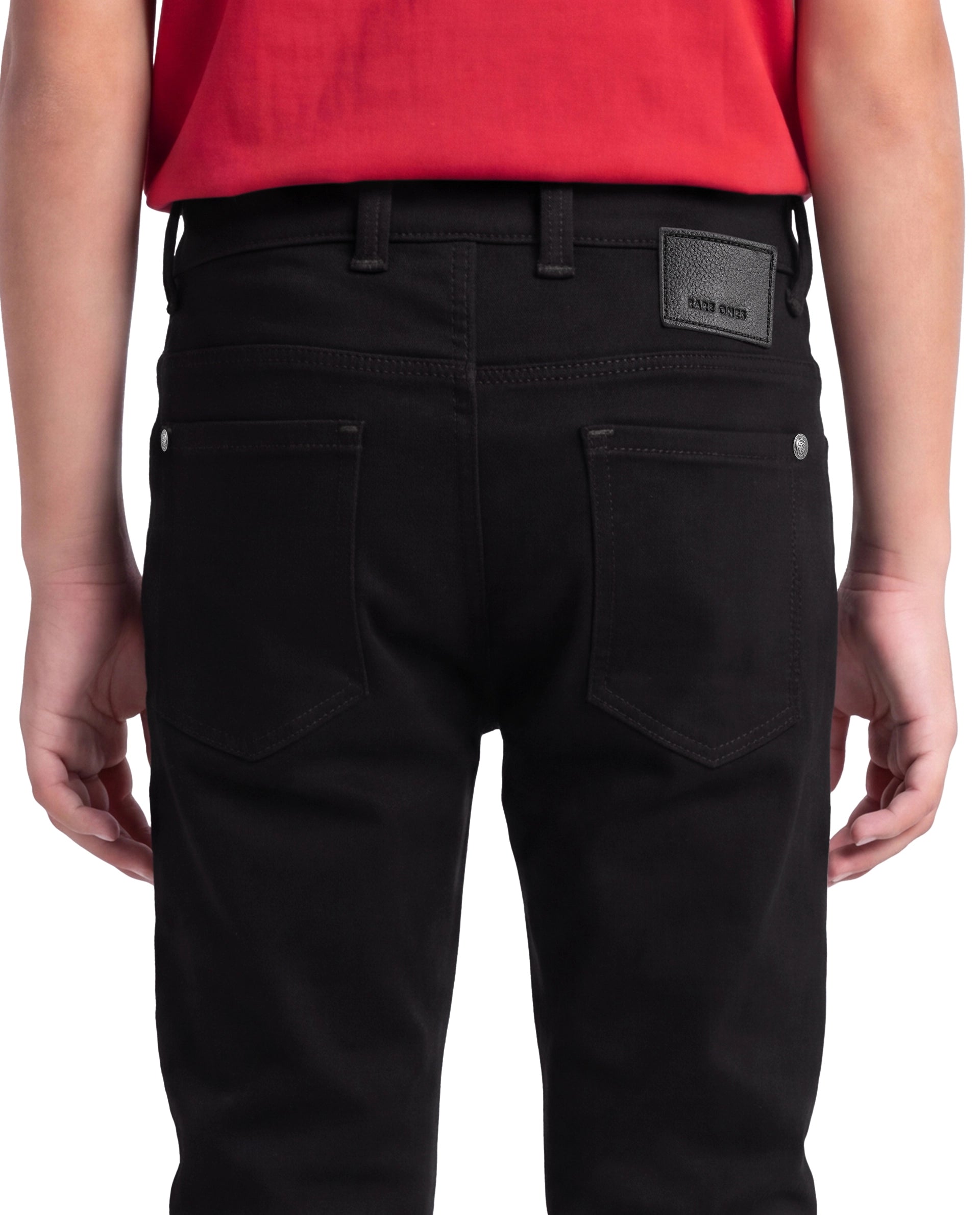 Rare Ones Kids Kino-K-26 Black Cotton Blend Fabric Button And Zip Closure Slim Fit Plain Jeans