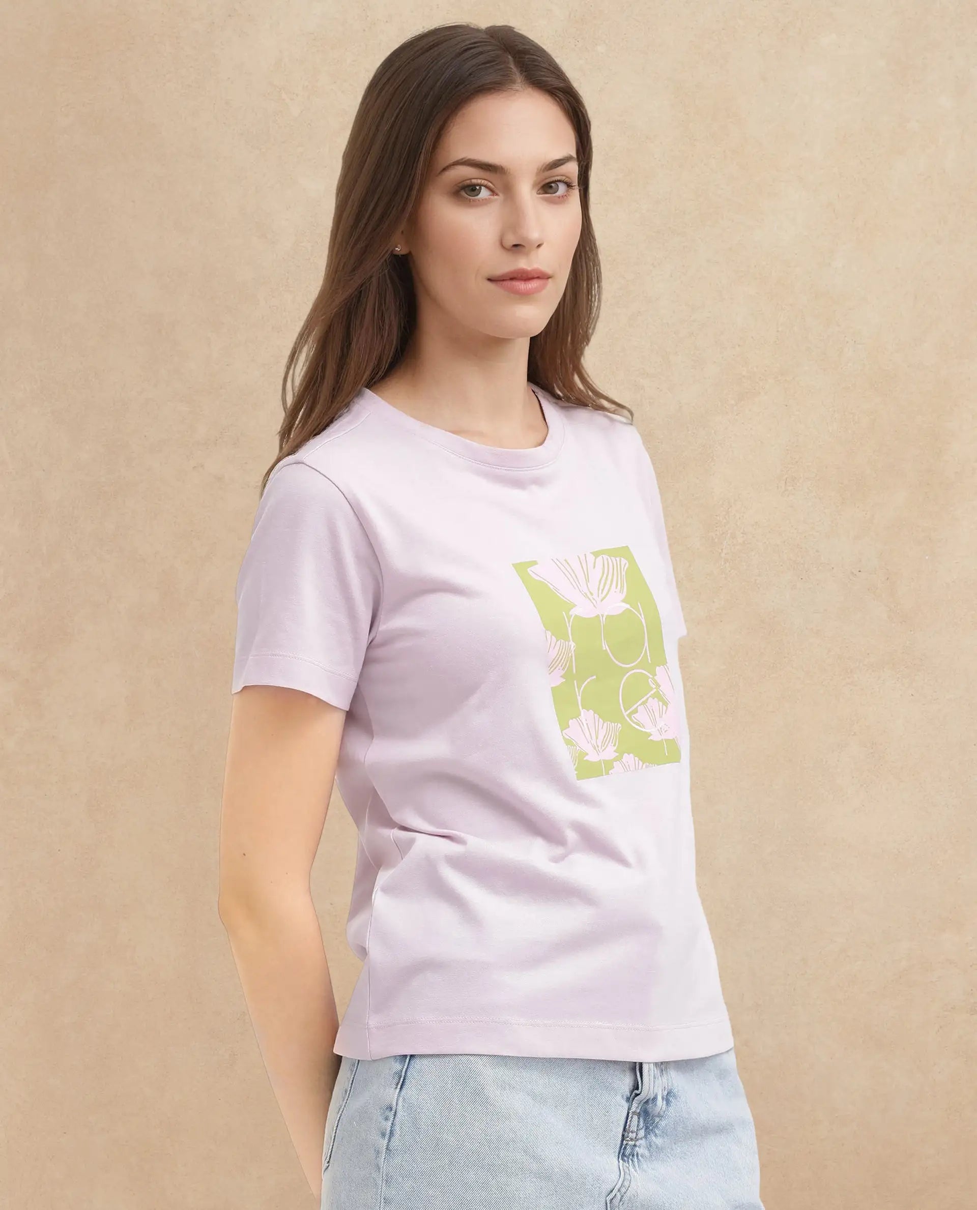 Rareism Women's Kirk Pink Cotton Crew Neck Graphic Print Regular Fit T-Shirt