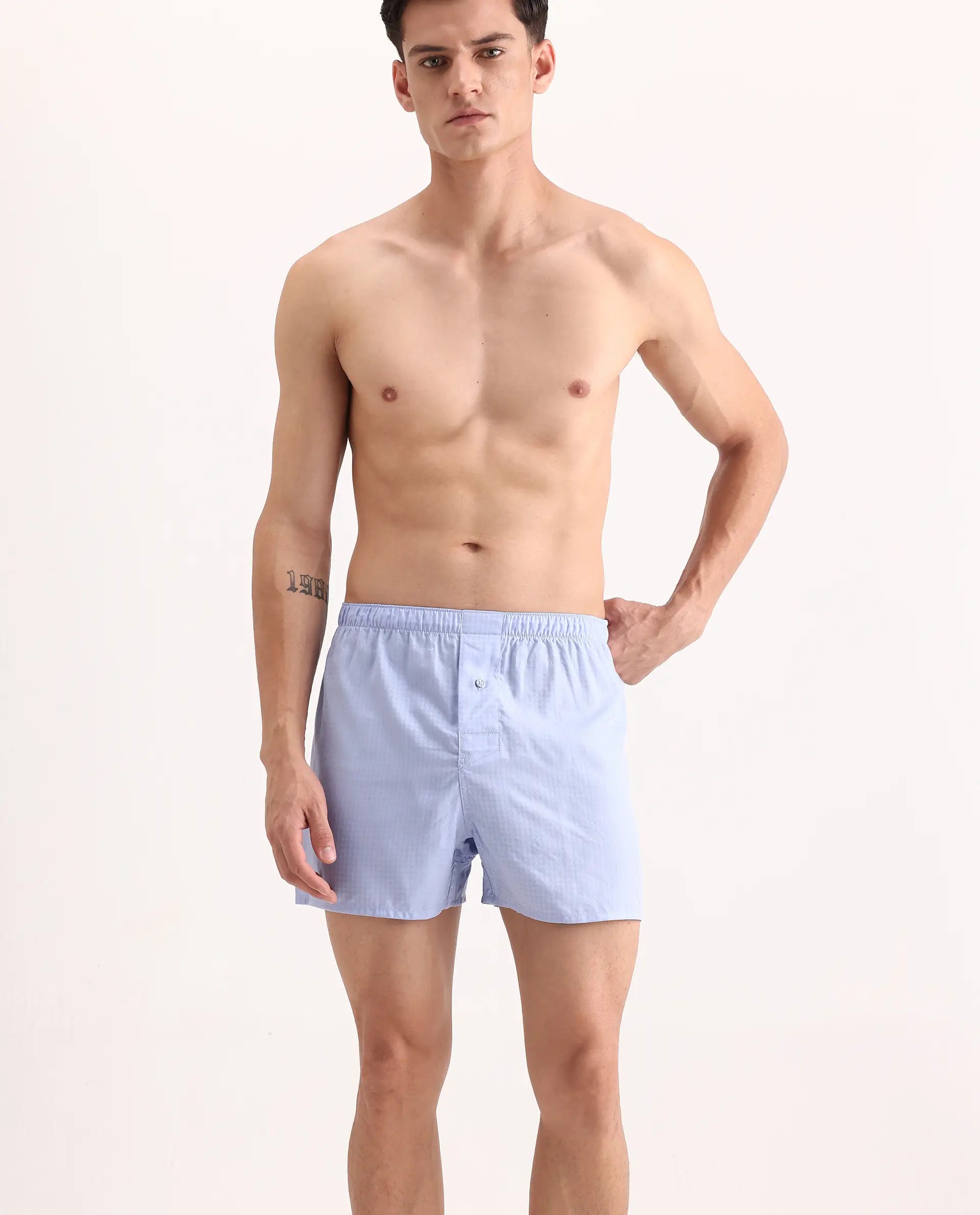 Rare Rabbit Men's Kiva Light Blue Lyocell Regular Fit Checks Boxer