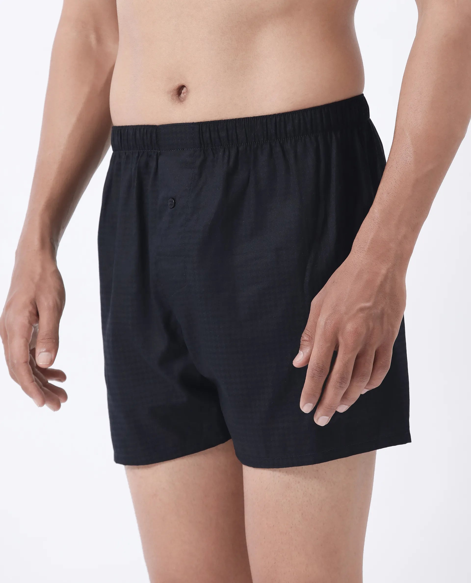 Rare Rabbit Men's Kiva Black Lyocell Regular Fit Checks Boxer