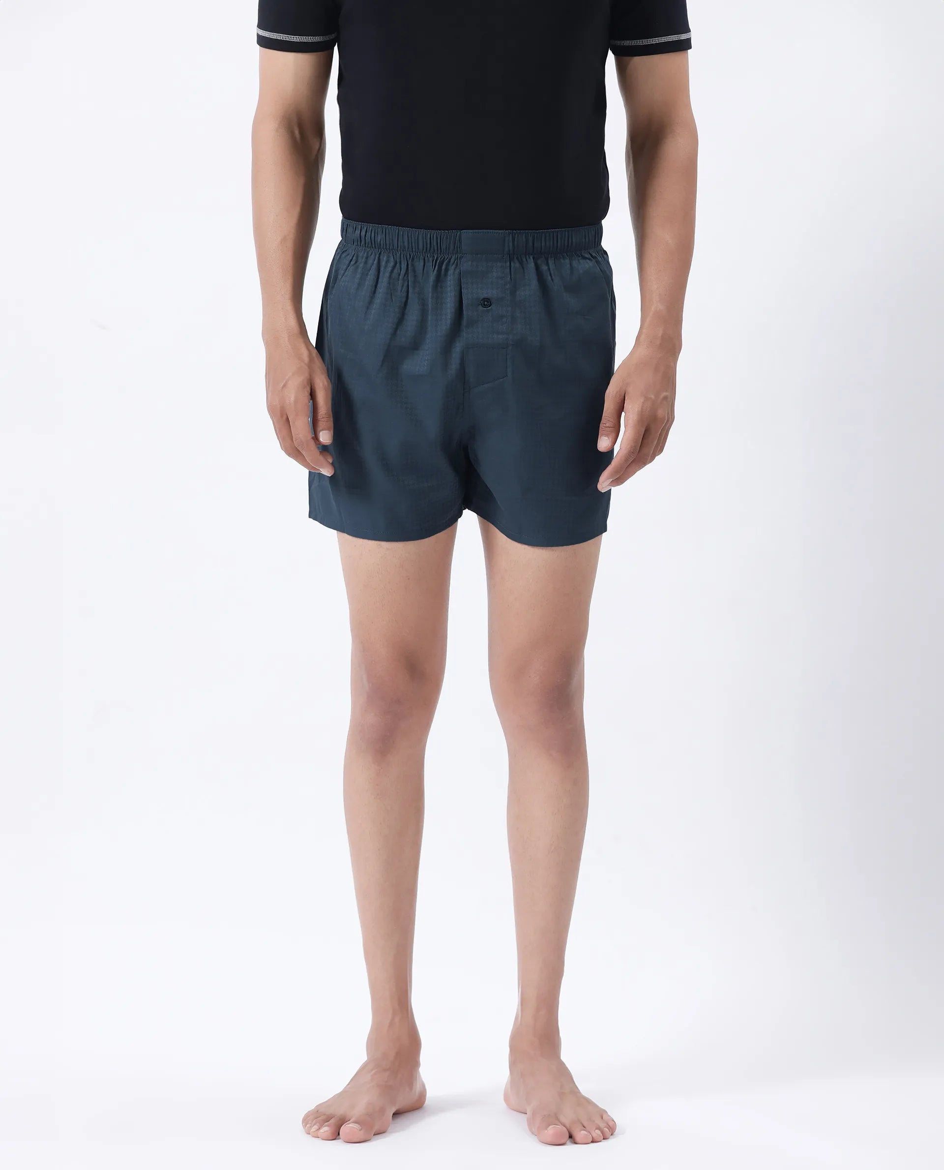 Rare Rabbit Men's Kiva Dark Teal Lyocell Regular Fit Checks Boxer