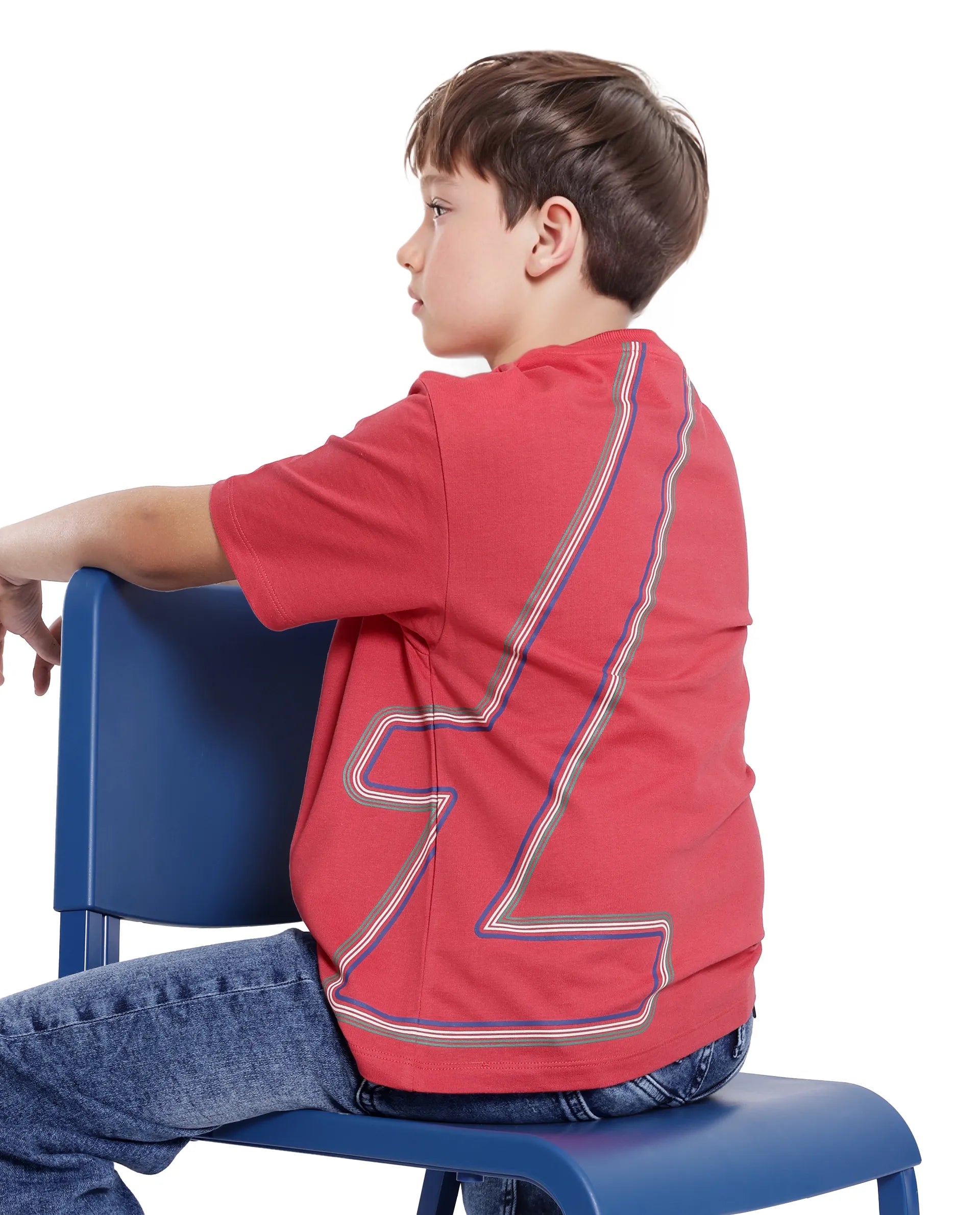 Rare Ones Kids Klas-K Red Cotton Half Sleeve Crew Neck Printed Boxy T-Shirt