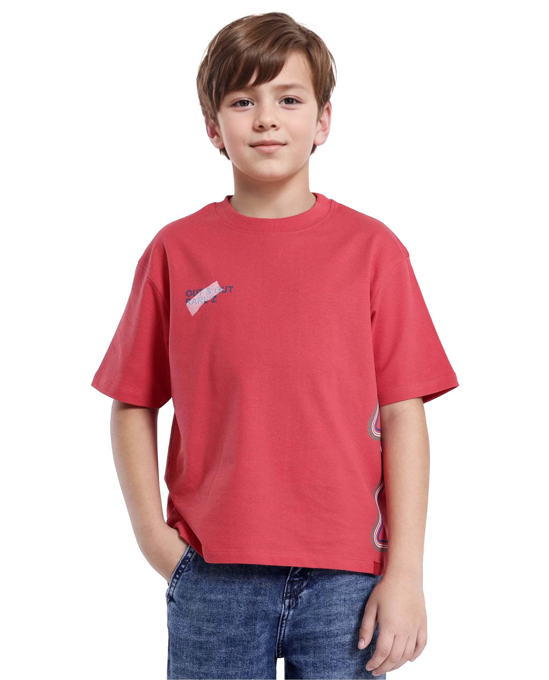 Rare Ones Kids Klas-K Red Cotton Half Sleeve Crew Neck Printed Boxy T-Shirt