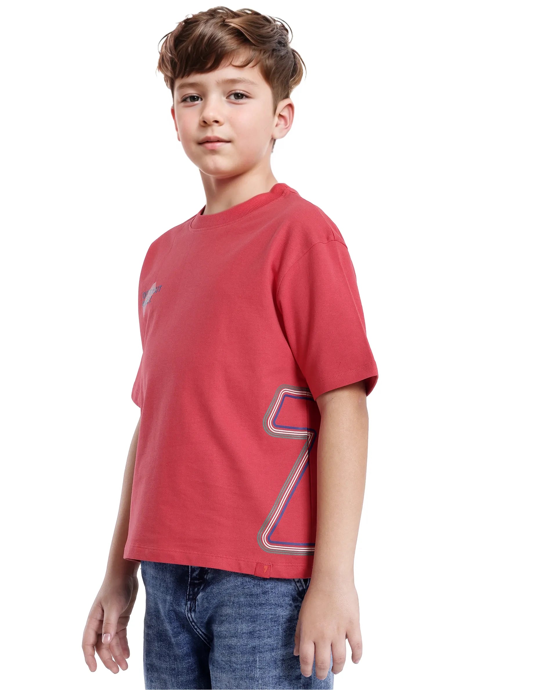 Rare Ones Kids Klas-K Red Cotton Half Sleeve Crew Neck Printed Boxy T-Shirt