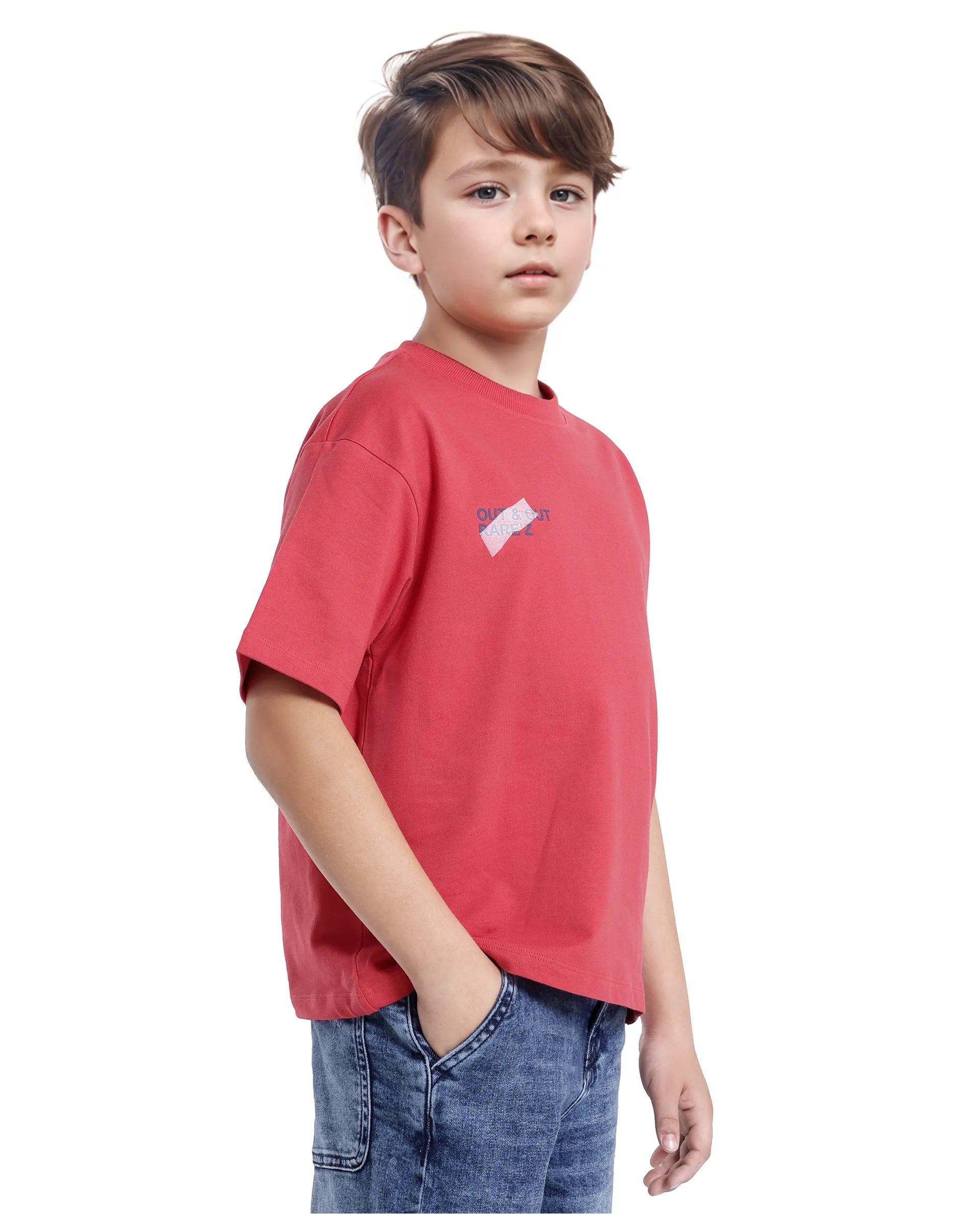 Rare Ones Kids Klas-K Red Cotton Half Sleeve Crew Neck Printed Boxy T-Shirt