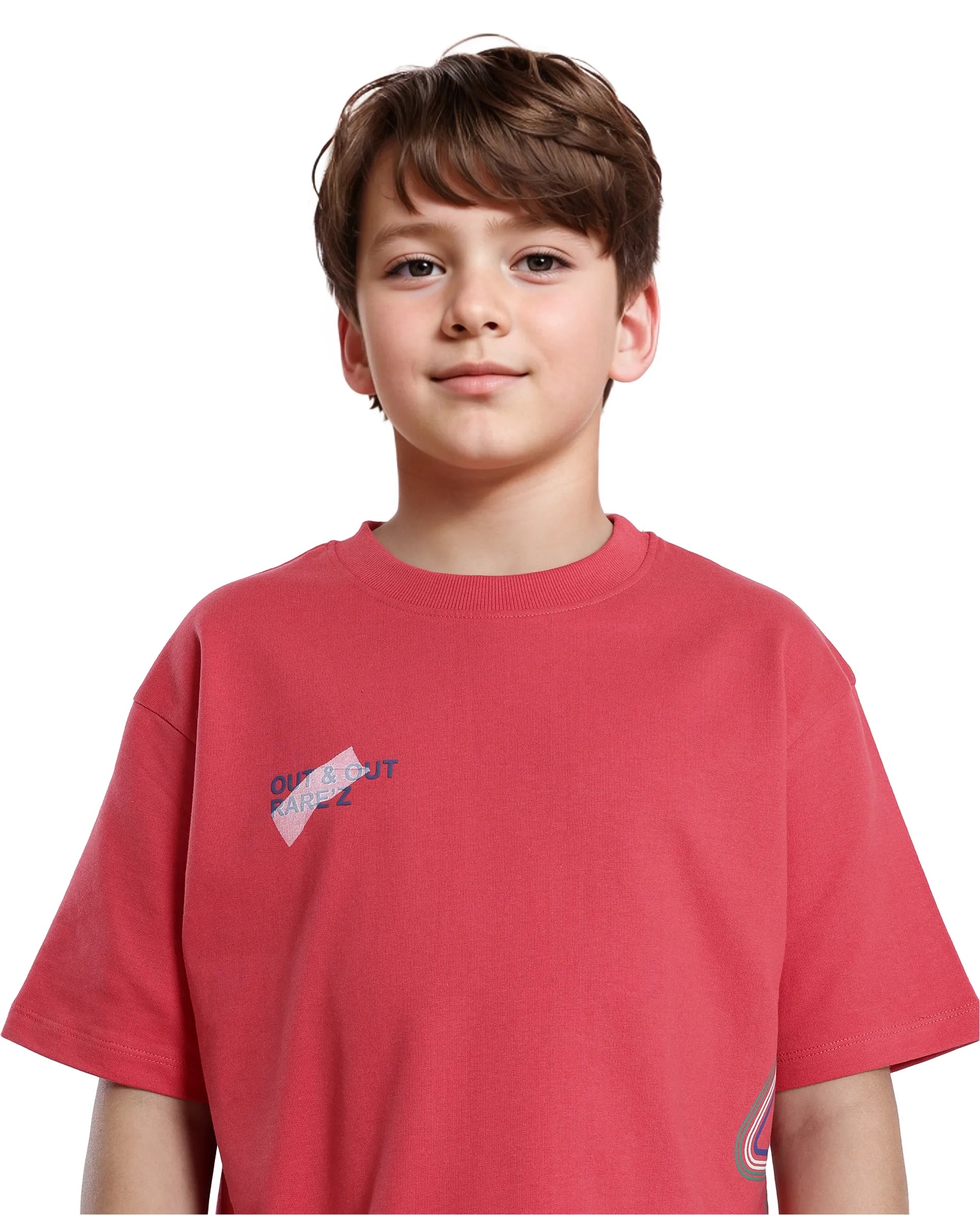 Rare Ones Kids Klas-K Red Cotton Half Sleeve Crew Neck Printed Boxy T-Shirt