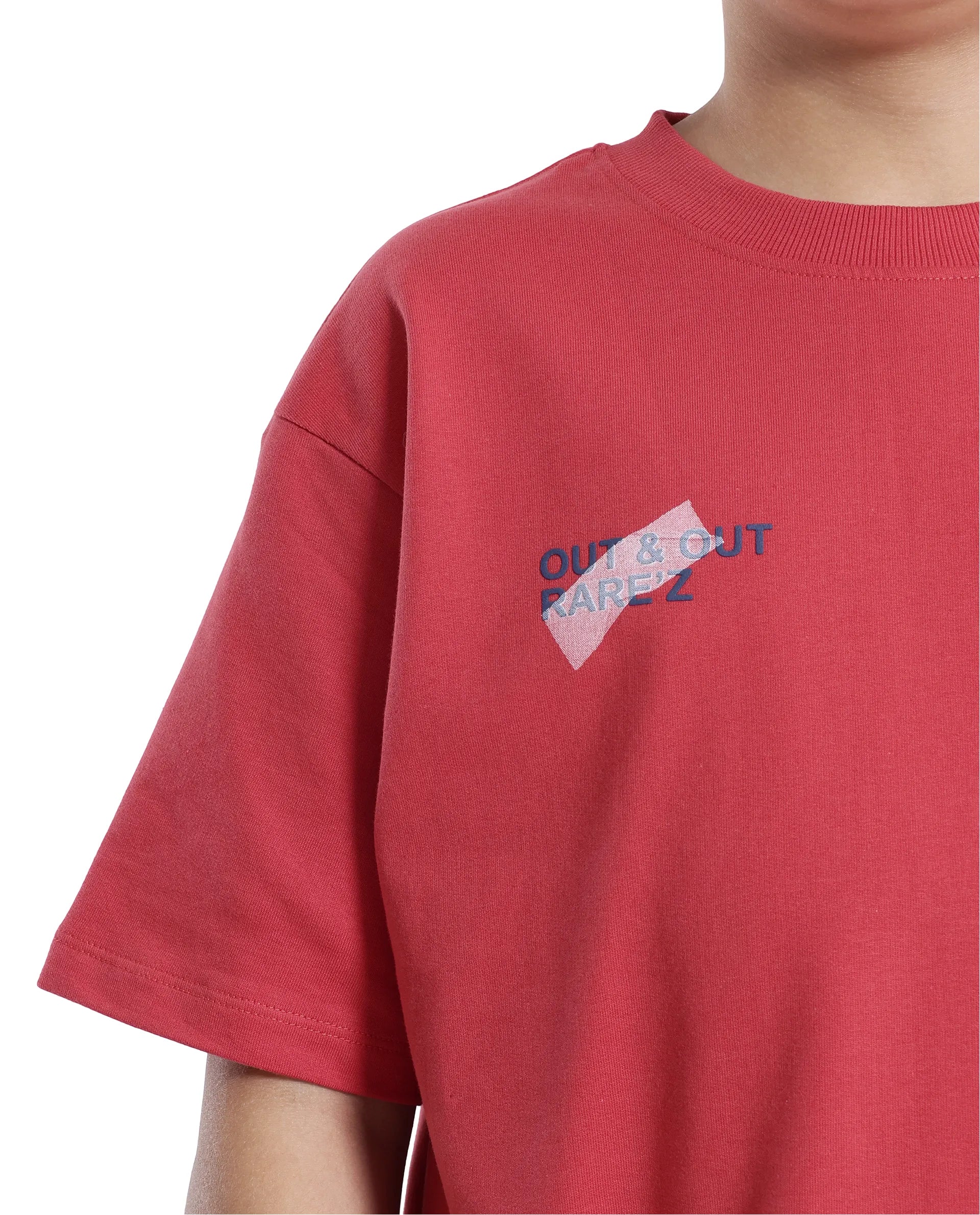 Rare Ones Kids Klas-K Red Cotton Half Sleeve Crew Neck Printed Boxy T-Shirt
