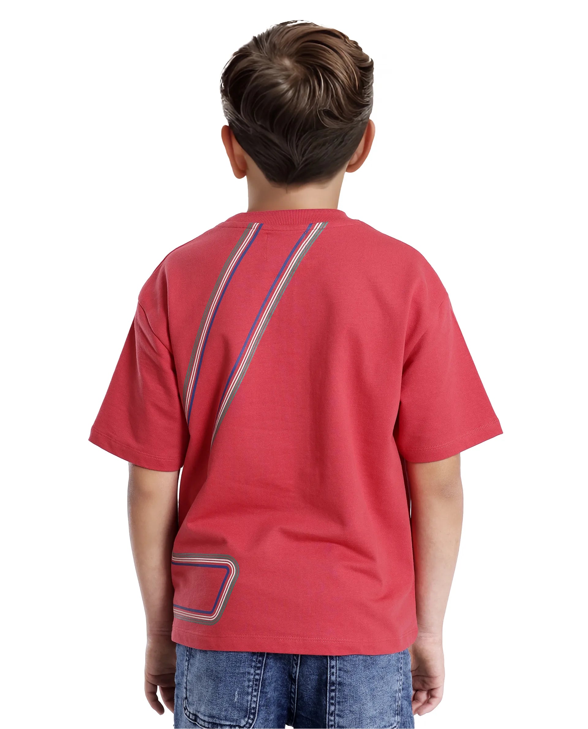 Rare Ones Kids Klas-K Red Cotton Half Sleeve Crew Neck Printed Boxy T-Shirt