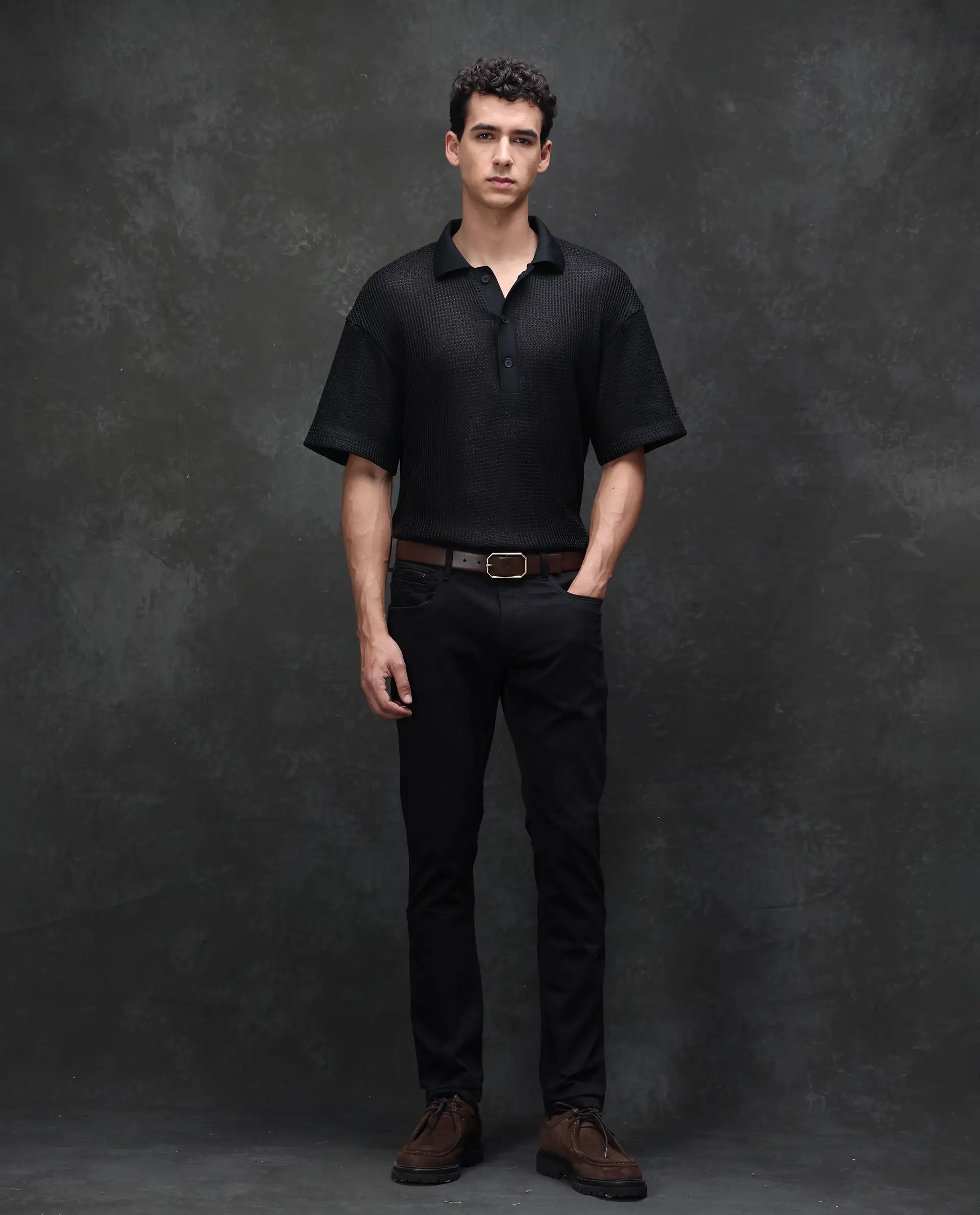 Rare Rabbit Men's Guild Casual Kleber Black Cotton Blend Plain Hawk Slim Fit Jeans