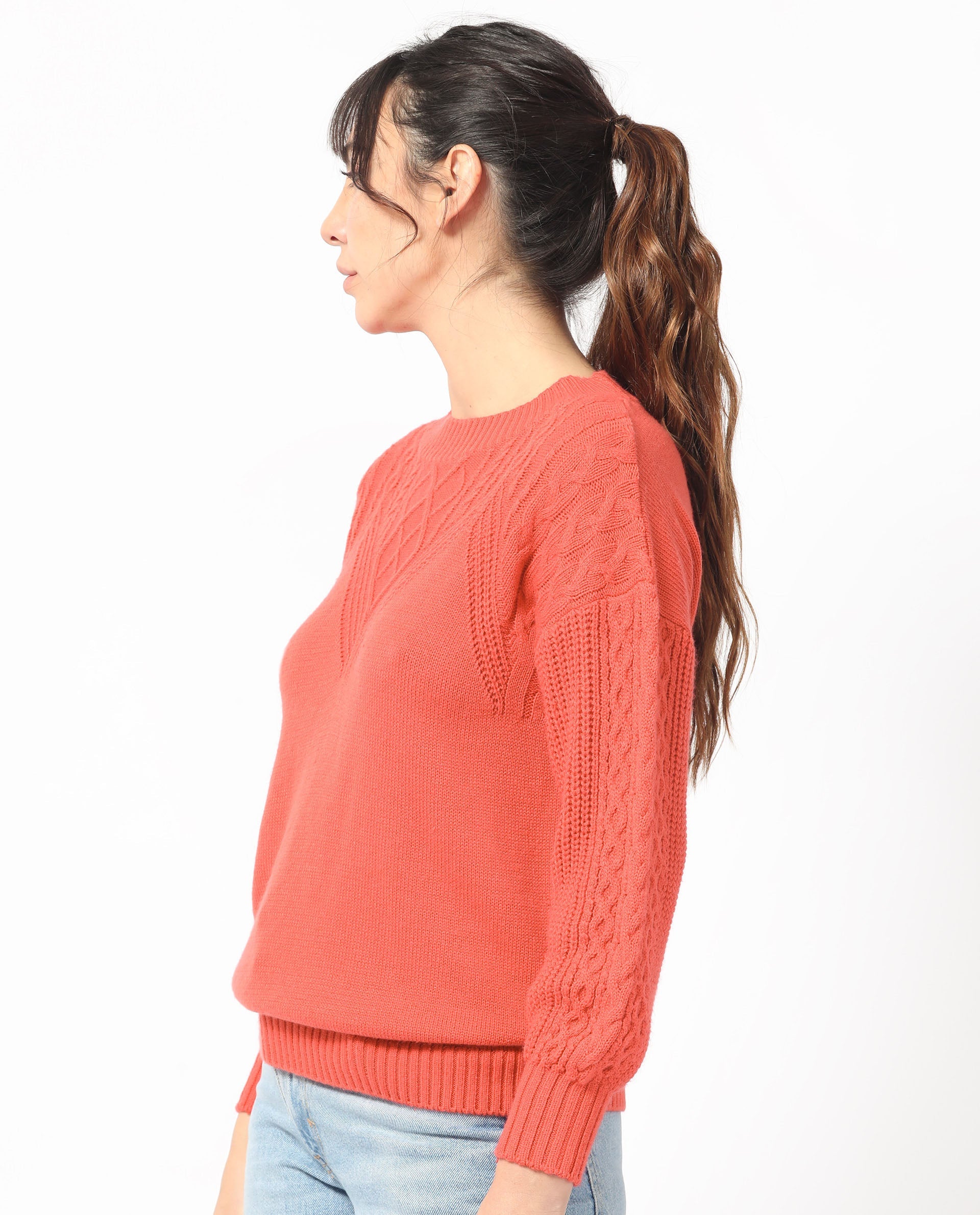Rareism Women Klein Orange Acrylic Fabric Full Sleeves Regular Fit Solid Round Neck Sweater