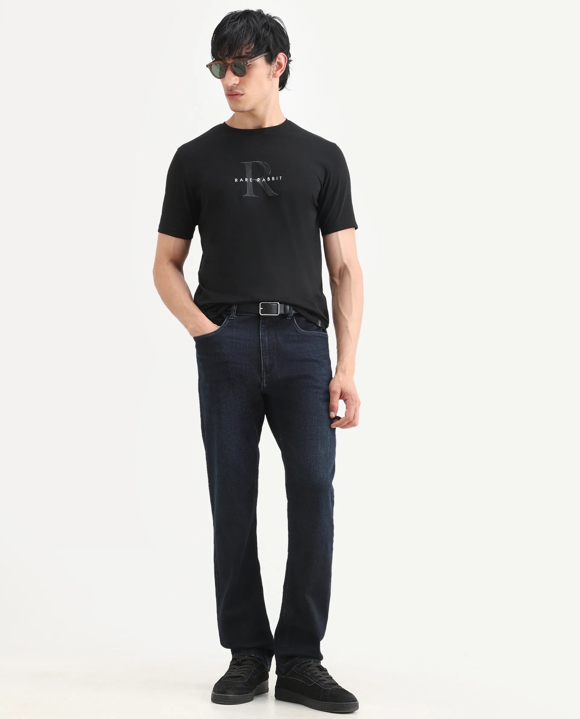 Rare Rabbit Men's Kliq Dark Navy Cotton Blend Fabric Morris Regular Fit Plain Jeans