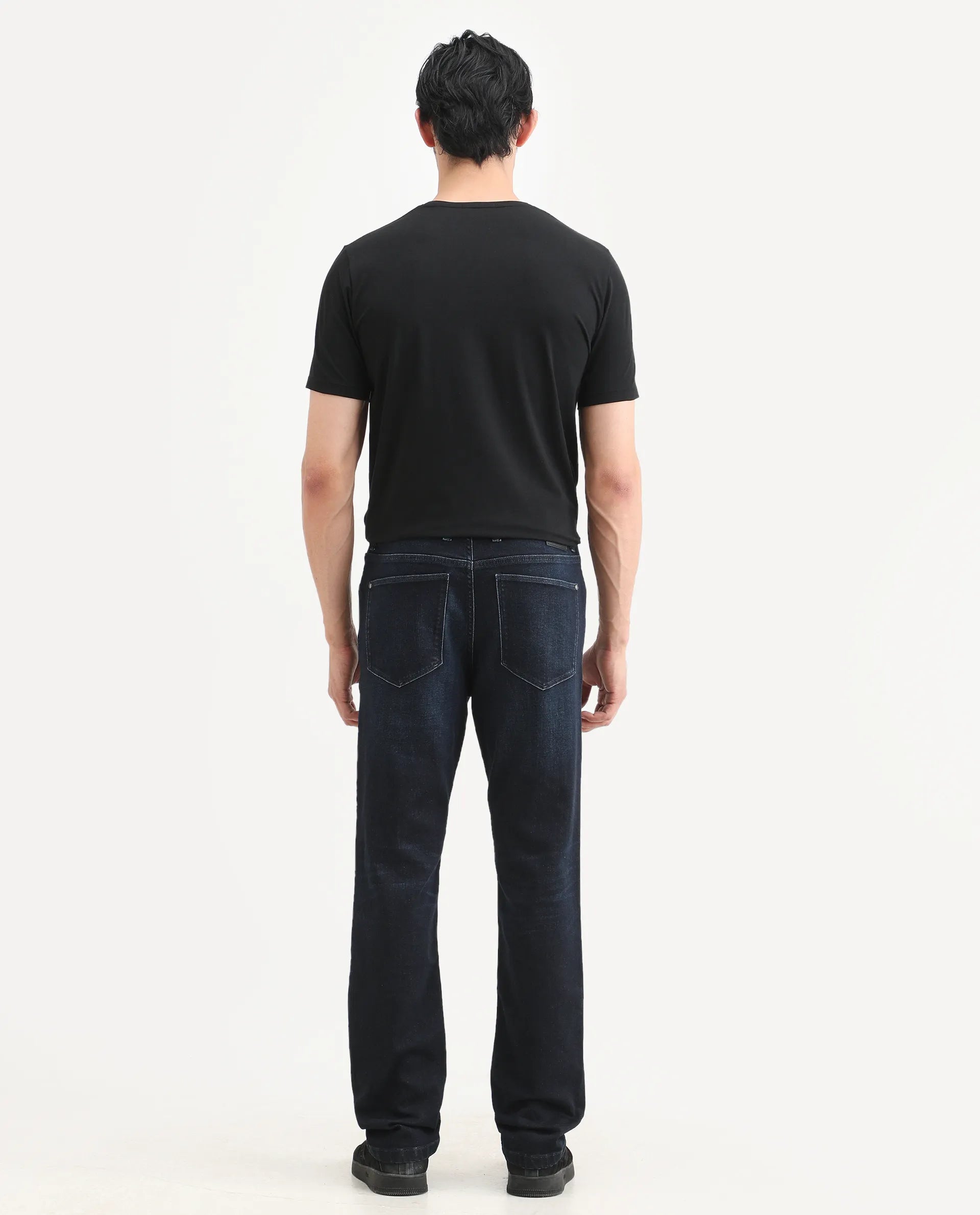 Rare Rabbit Men's Kliq Dark Navy Cotton Blend Fabric Morris Regular Fit Plain Jeans