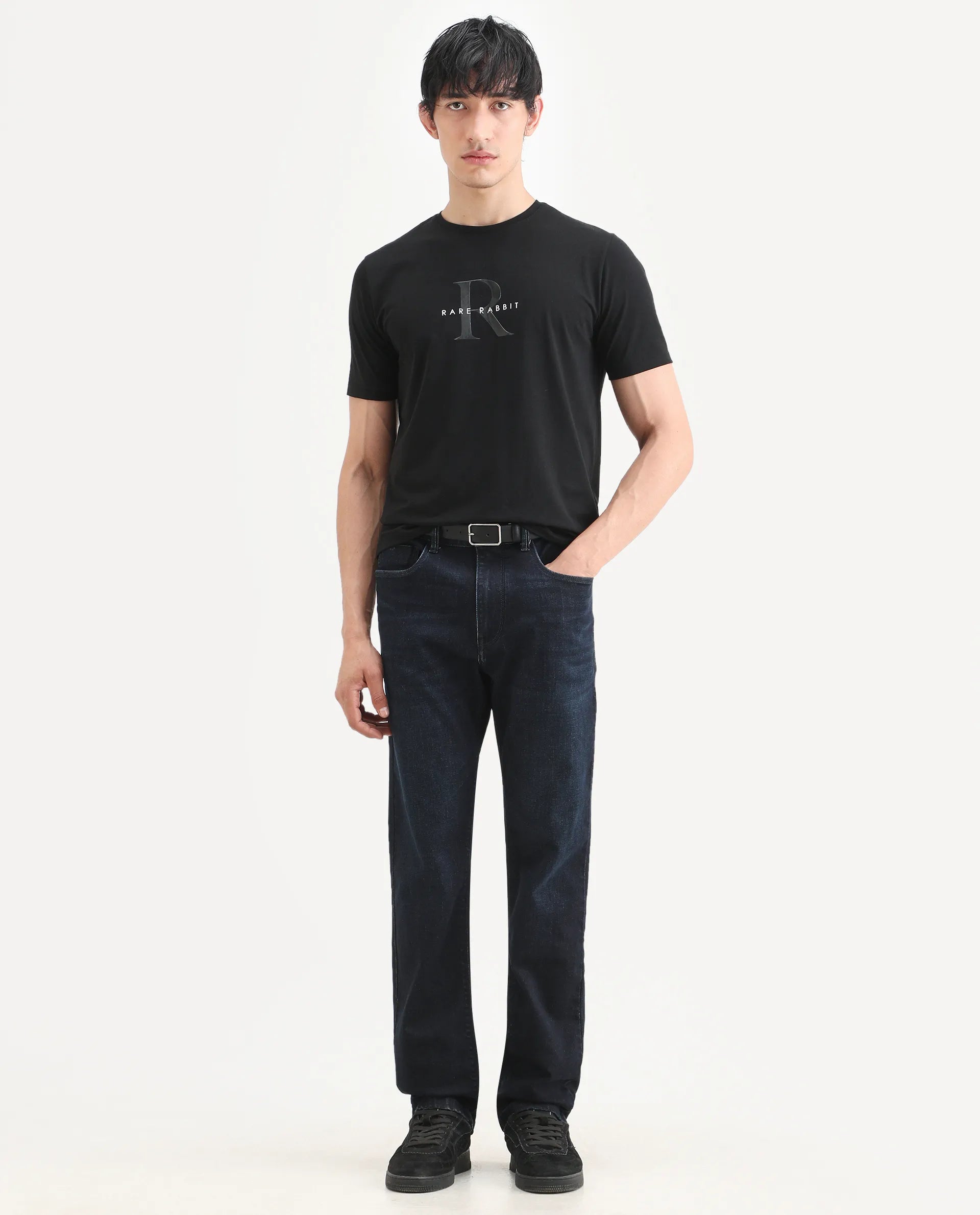 Rare Rabbit Men's Kliq Dark Navy Cotton Blend Fabric Morris Regular Fit Plain Jeans