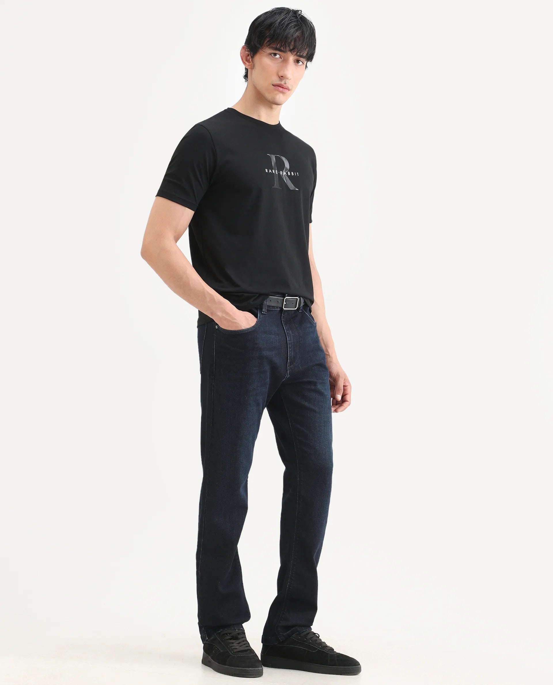 Rare Rabbit Men's Kliq Dark Navy Cotton Blend Fabric Morris Regular Fit Plain Jeans