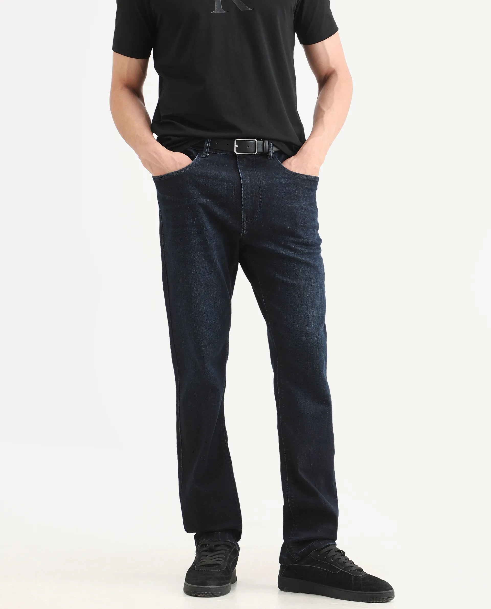 Rare Rabbit Men's Kliq Dark Navy Cotton Blend Fabric Morris Regular Fit Plain Jeans